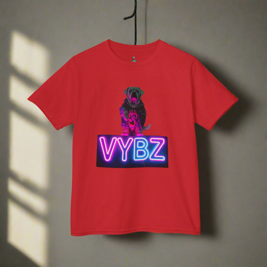VYBZ Kids Graphic Tee, Neon Dog Shirt, Fun Casual Wear, Birthday Gift, Cool Kids Apparel, Summer Vacation Top
