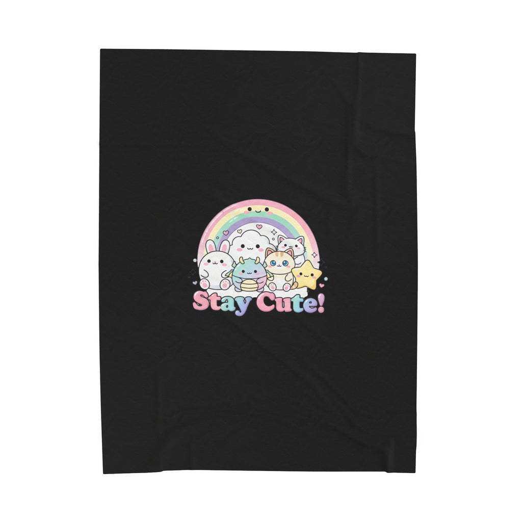 Stay Cute! Pastel Kawaii Rainbow Velveteen Plush Blanket | Cutecore Kawaii Revival