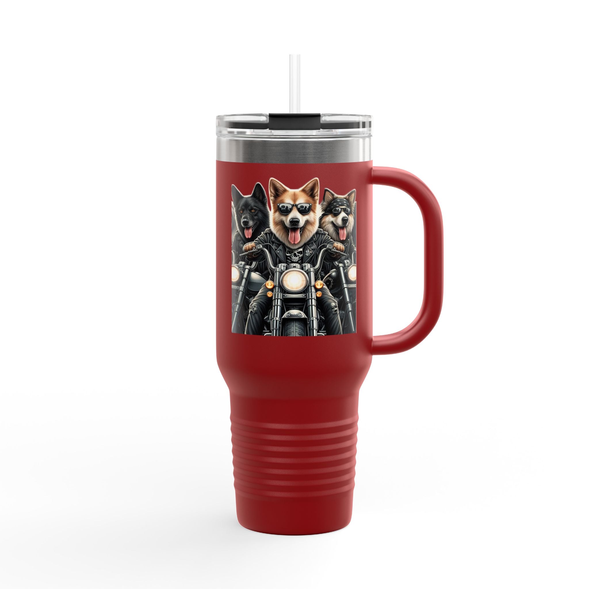 Insulated Travel Mug - Fun Motorcycle Dog Design