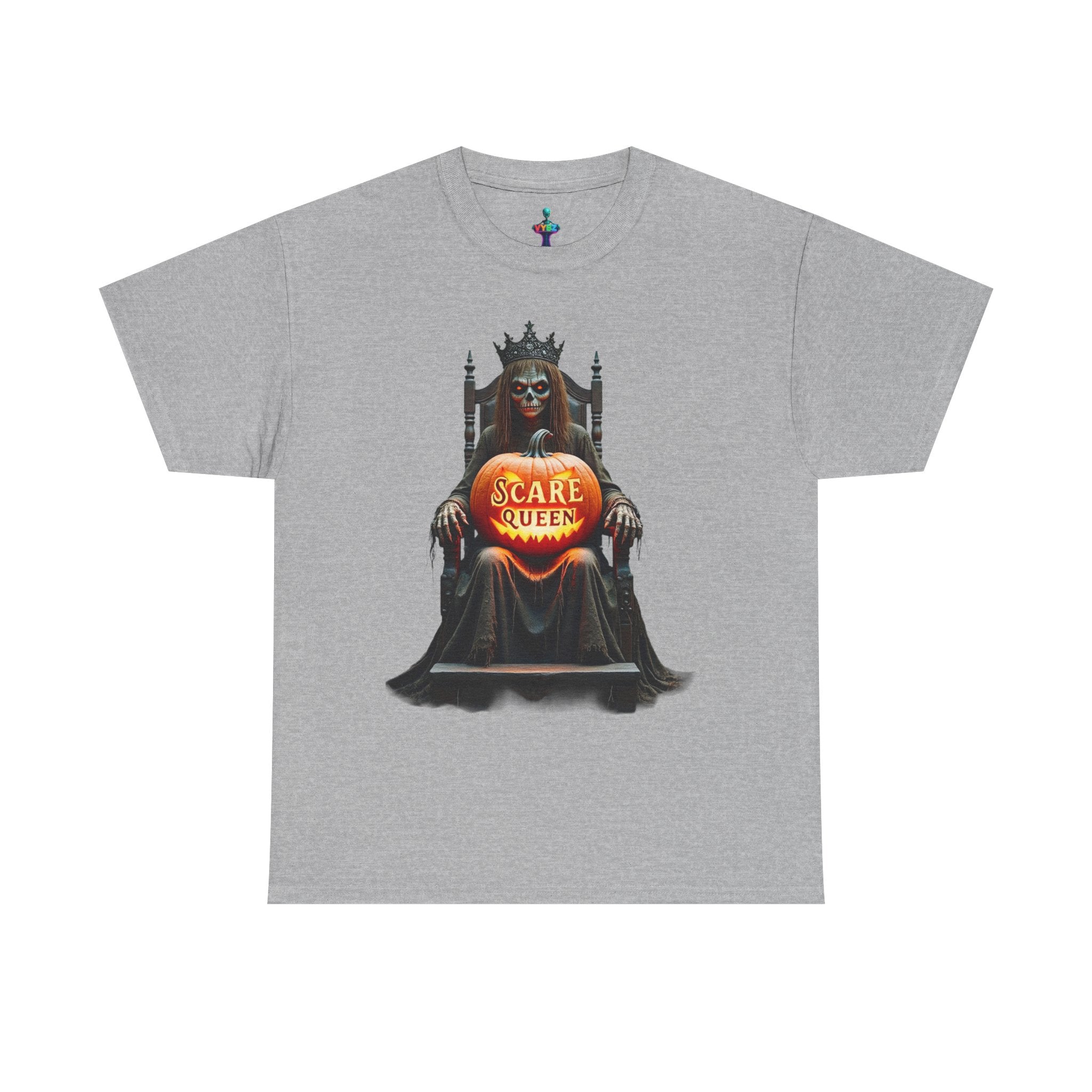VYBZ Scare Queen Unisex Heavy Cotton Tee, Halloween T-Shirt, Horror Movie Fan Apparel, Gothic Fashion, Spooky Gift