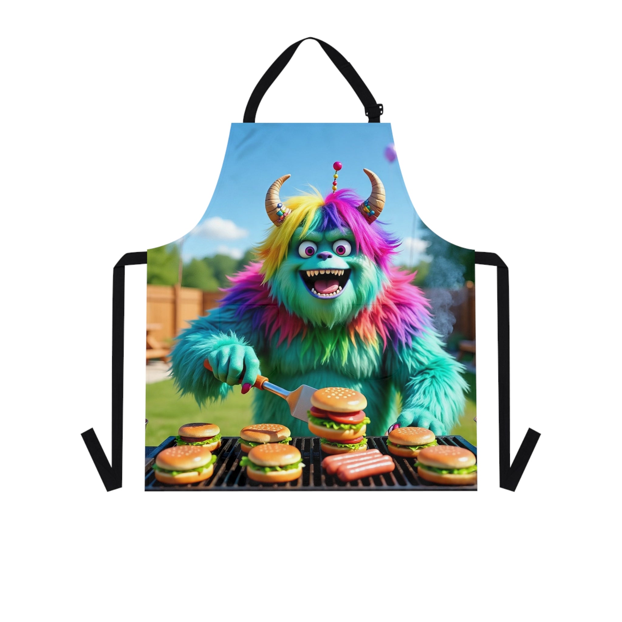 Colorful Monster Grill Apron, Fun Cooking Apron, Unique BBQ Gift for Adults, Kitchen Apron for Food Lovers, Whimsical Gift for Chef
