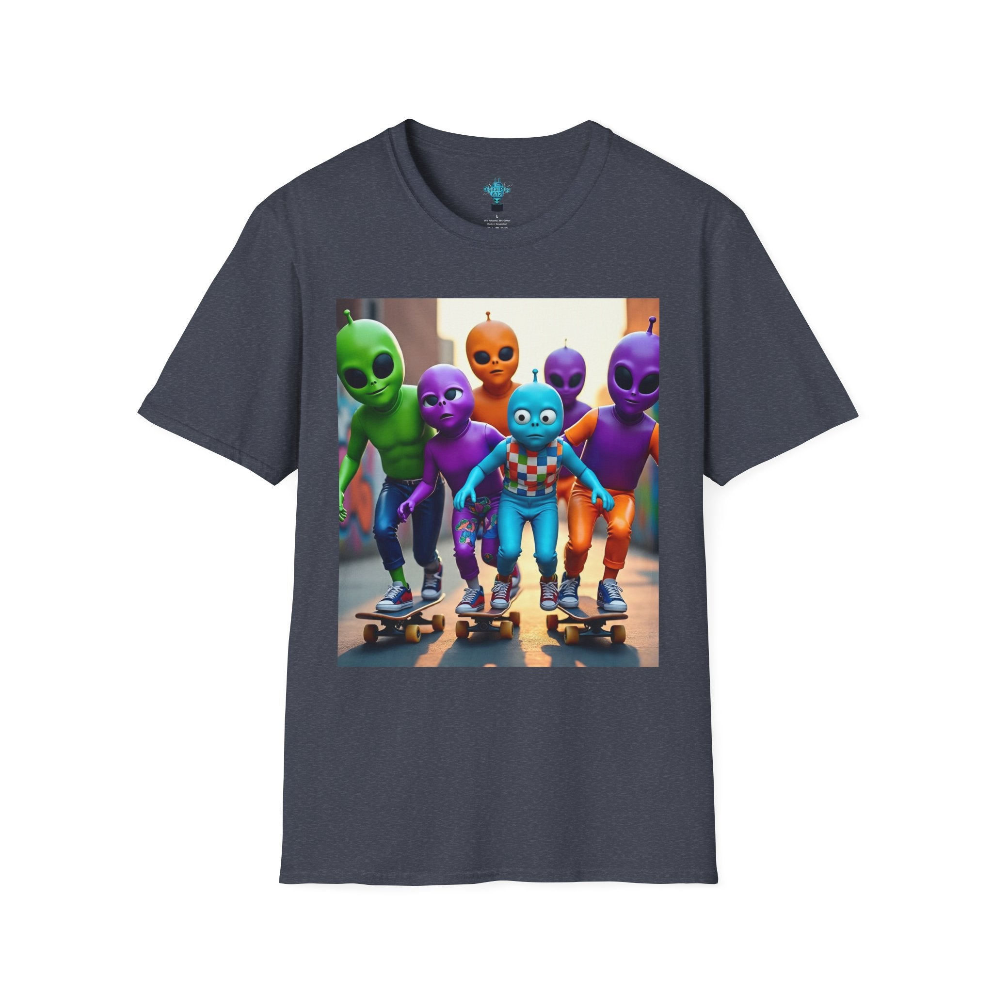 VYBZ Alien Skateboarder Unisex T-Shirt, Cool Graphic Tee for Skaters, Fun Summer Wear, Unique Gift for Kids and Teens, Vibrant Street [...]