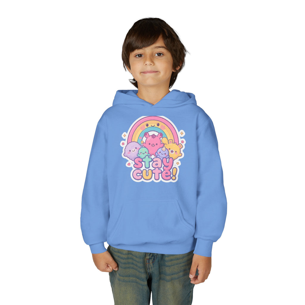 Youth Hoodie — 'Stay Cute!' Pastel Rainbow Kawaii Graphic