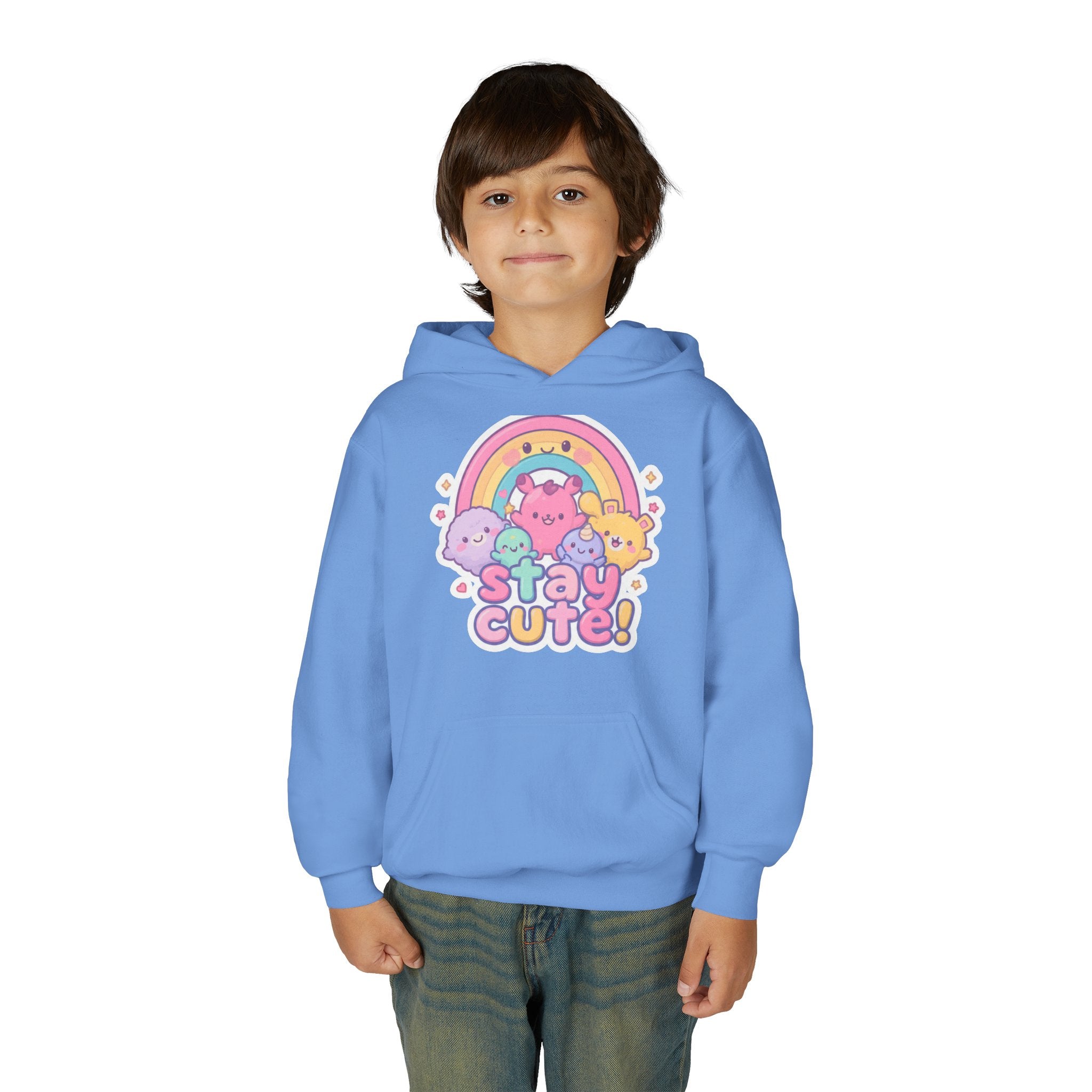 Youth Hoodie — 'Stay Cute!' Pastel Rainbow Kawaii Graphic