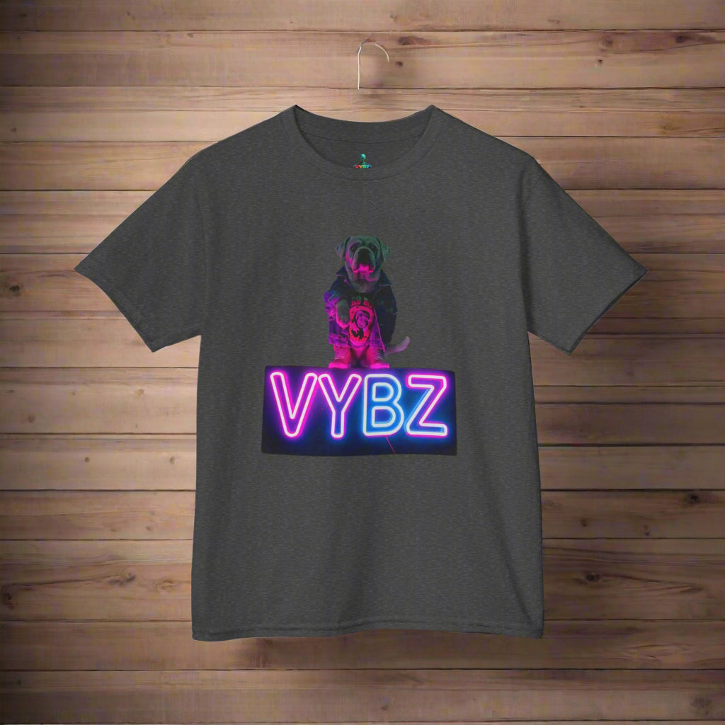 VYBZ Kids Graphic Tee, Neon Dog Shirt, Fun Casual Wear, Birthday Gift, Cool Kids Apparel, Summer Vacation Top