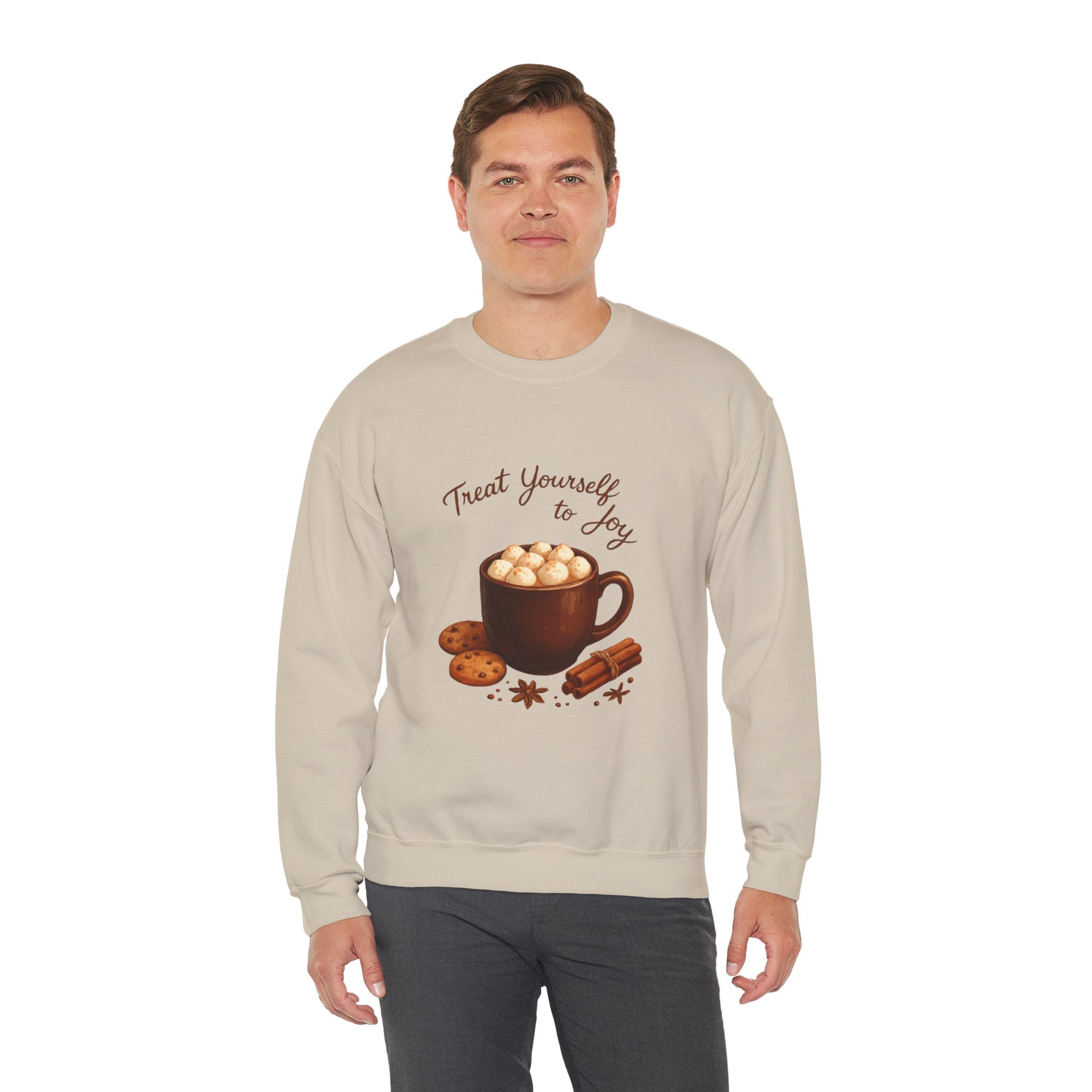 Cozy Hot Cocoa Sweatshirt — "Treat Yourself to Joy" Crewneck