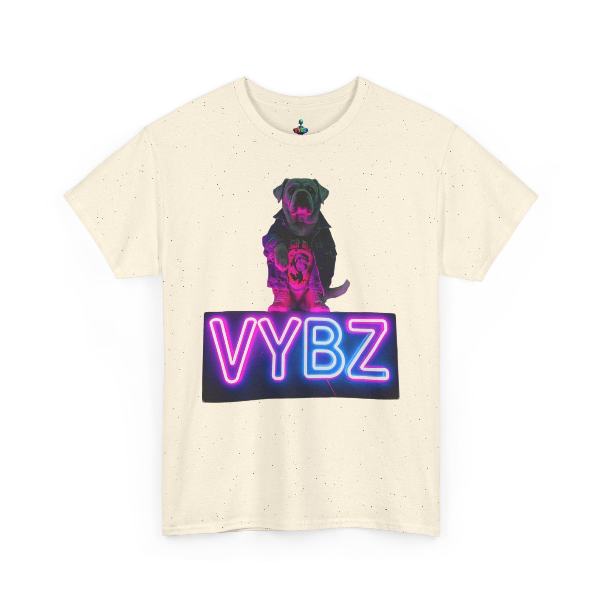 Neon Dog VYBZ Tee, Unisex Heavy Cotton T-Shirt, Casual Wear, Pet Lovers Gift, Streetwear Style, Dog Lover Apparel