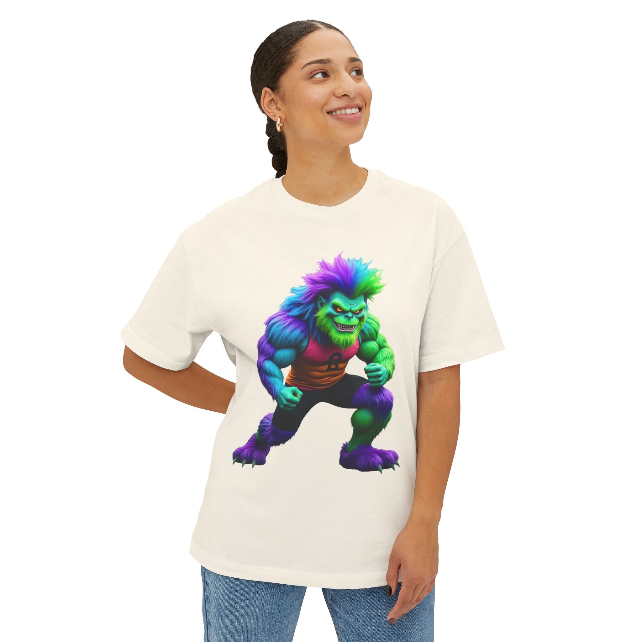 VYBZ Colorful Monster Graphic Tee, Fun Unisex Boxy Shirt, Casualwear for Kids & Adults, Gifts for Birthdays, Festivals, Summer Vibes, Streetwear
