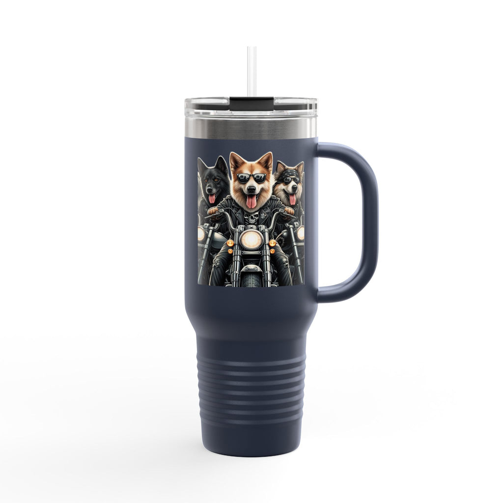Insulated Travel Mug - Fun Motorcycle Dog Design