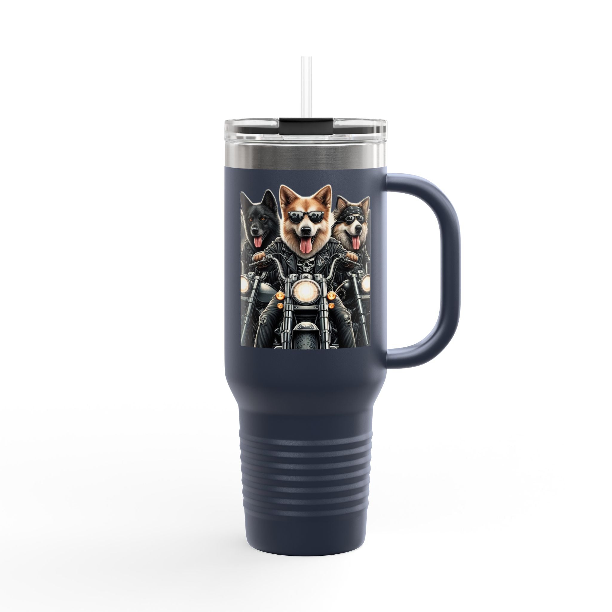Insulated Travel Mug - Fun Motorcycle Dog Design