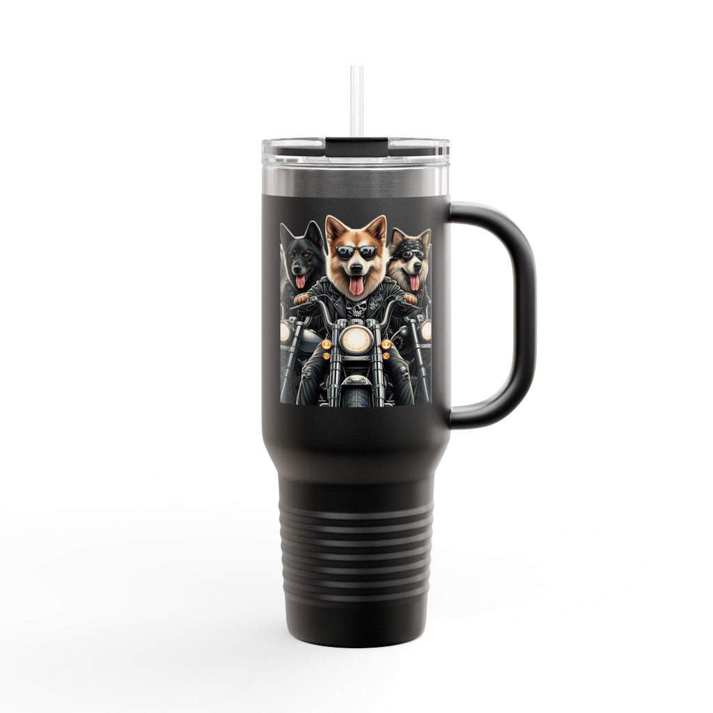 Insulated Travel Mug - Fun Motorcycle Dog Design