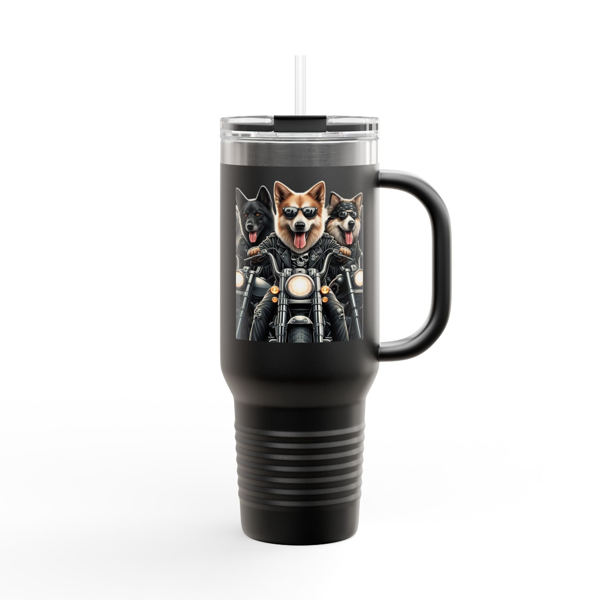 Insulated Travel Mug - Fun Motorcycle Dog Design