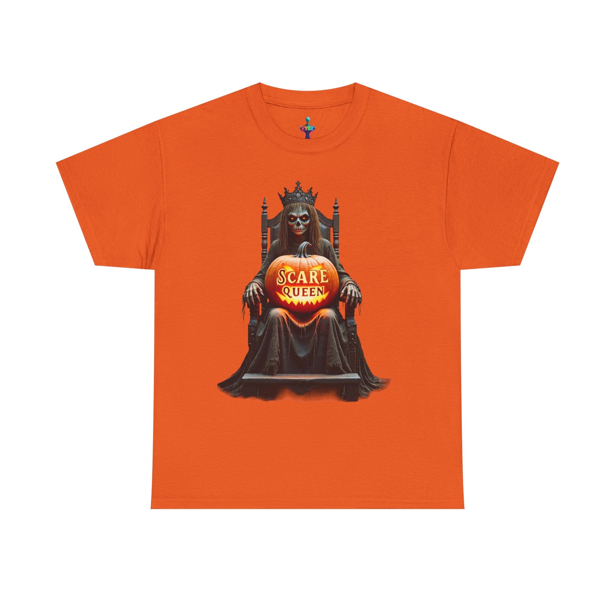 VYBZ Scare Queen Unisex Heavy Cotton Tee, Halloween T-Shirt, Horror Movie Fan Apparel, Gothic Fashion, Spooky Gift