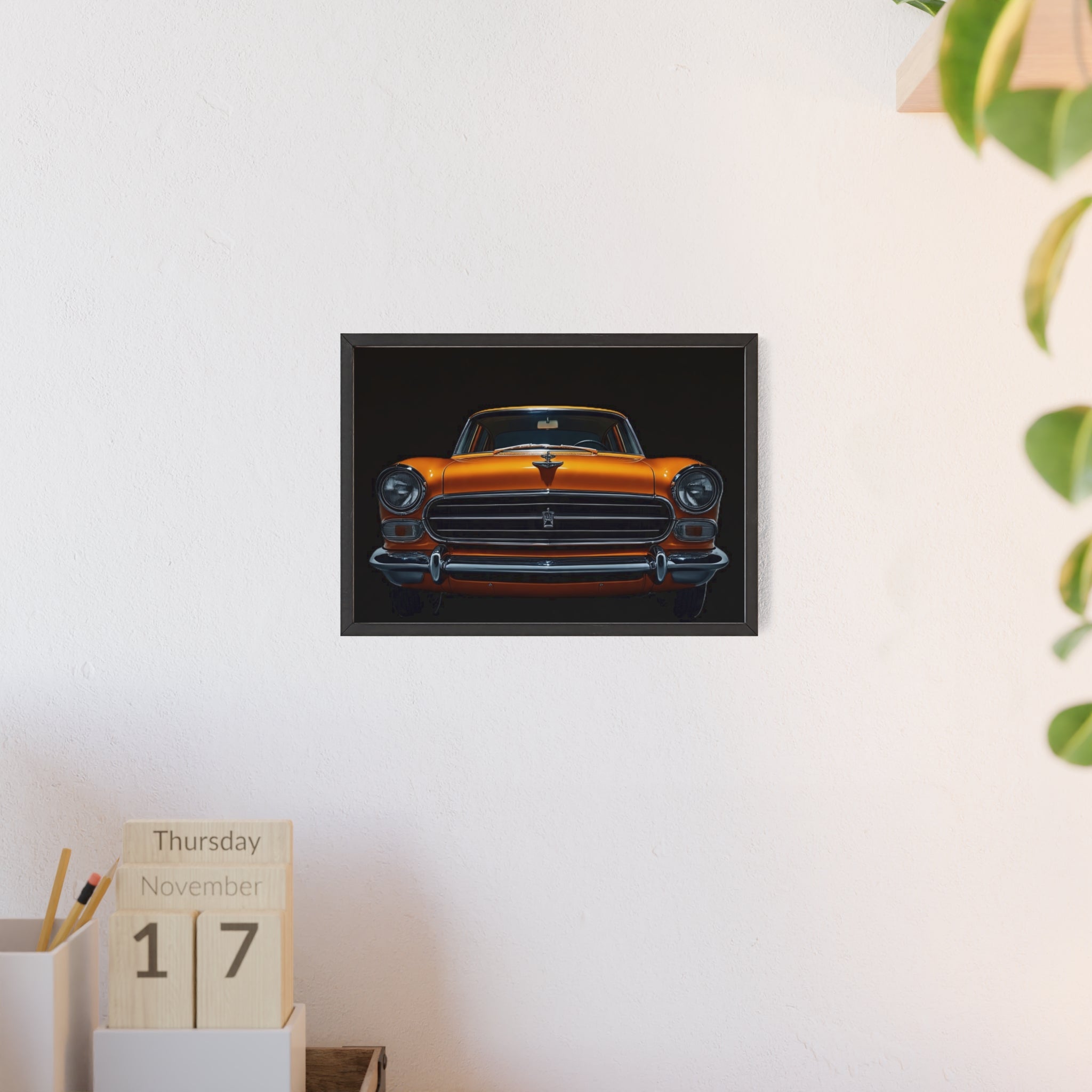 Classic Car Art Poster with Wooden Frame, Vintage Auto Decor, Gift for Car Lovers, Retro Wall Art, Home & Office Decoration