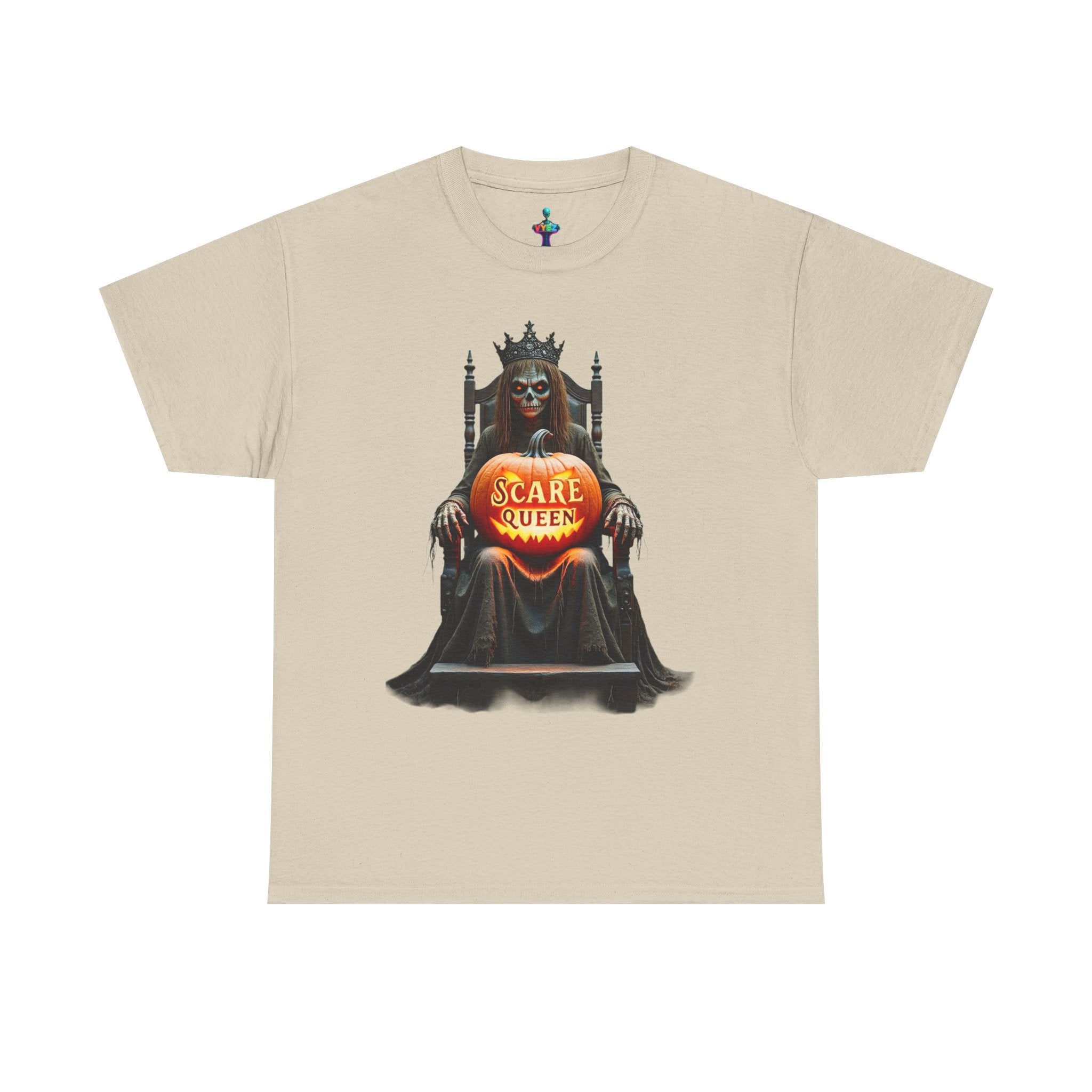 VYBZ Scare Queen Unisex Heavy Cotton Tee, Halloween T-Shirt, Horror Movie Fan Apparel, Gothic Fashion, Spooky Gift