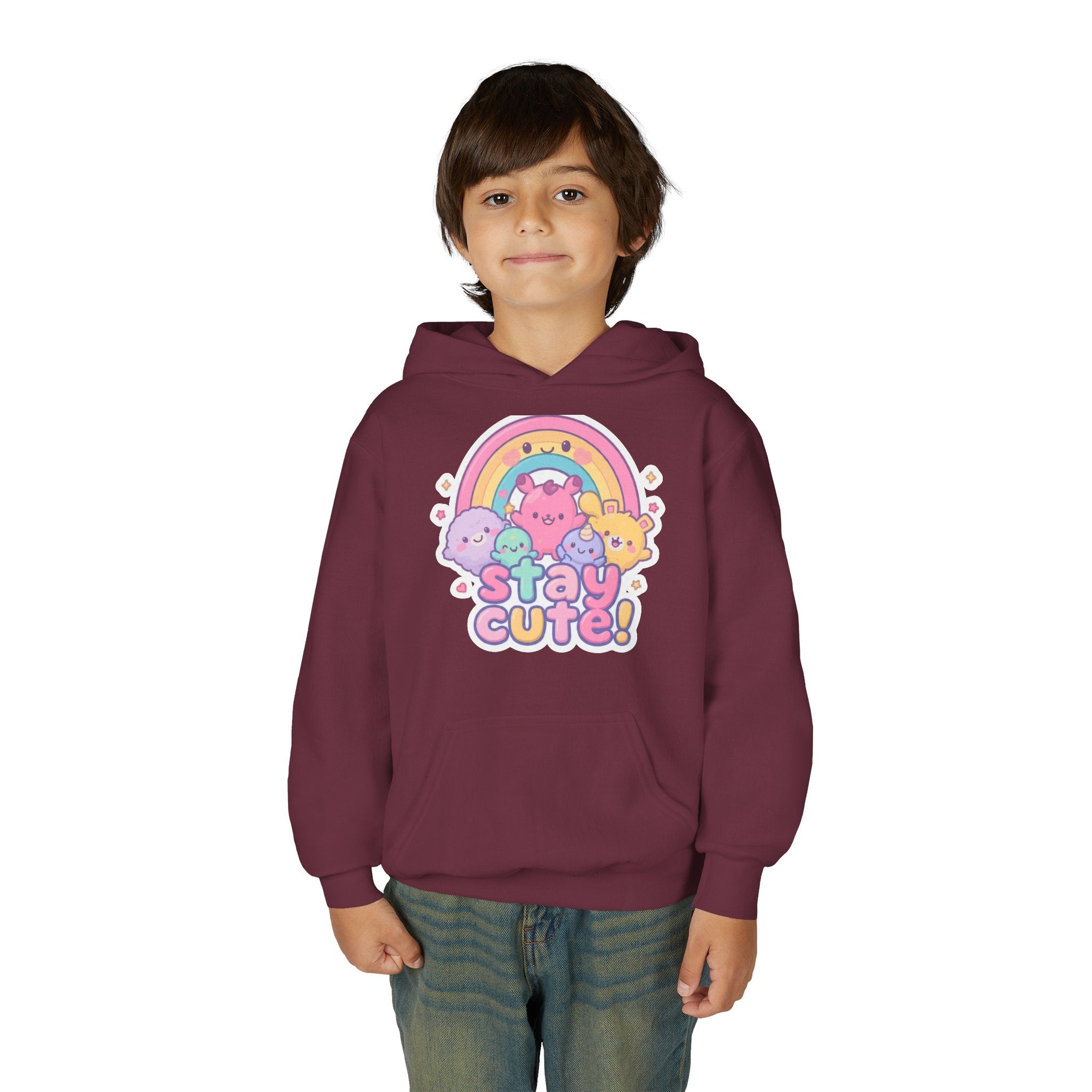 Youth Hoodie — 'Stay Cute!' Pastel Rainbow Kawaii Graphic