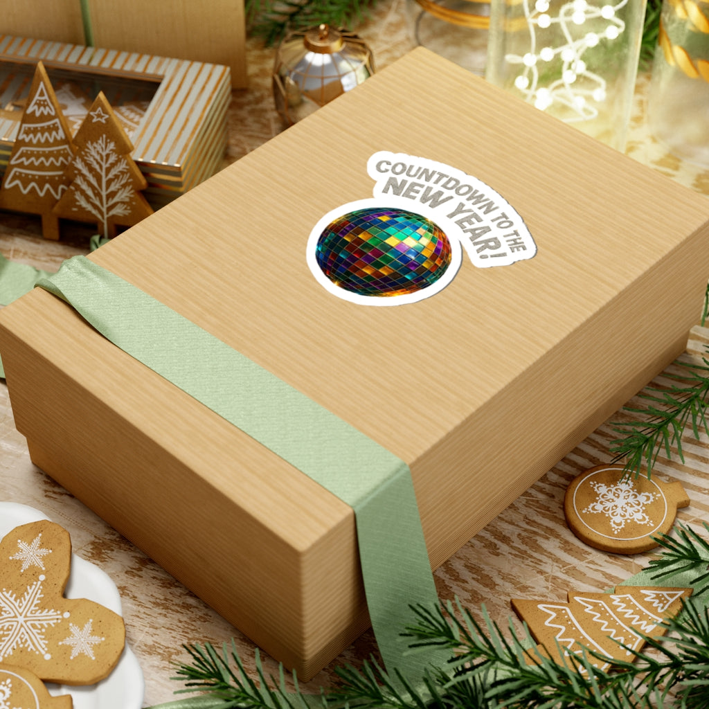 New Year Countdown Kiss-Cut Sticker — Disco Ball Party Decor