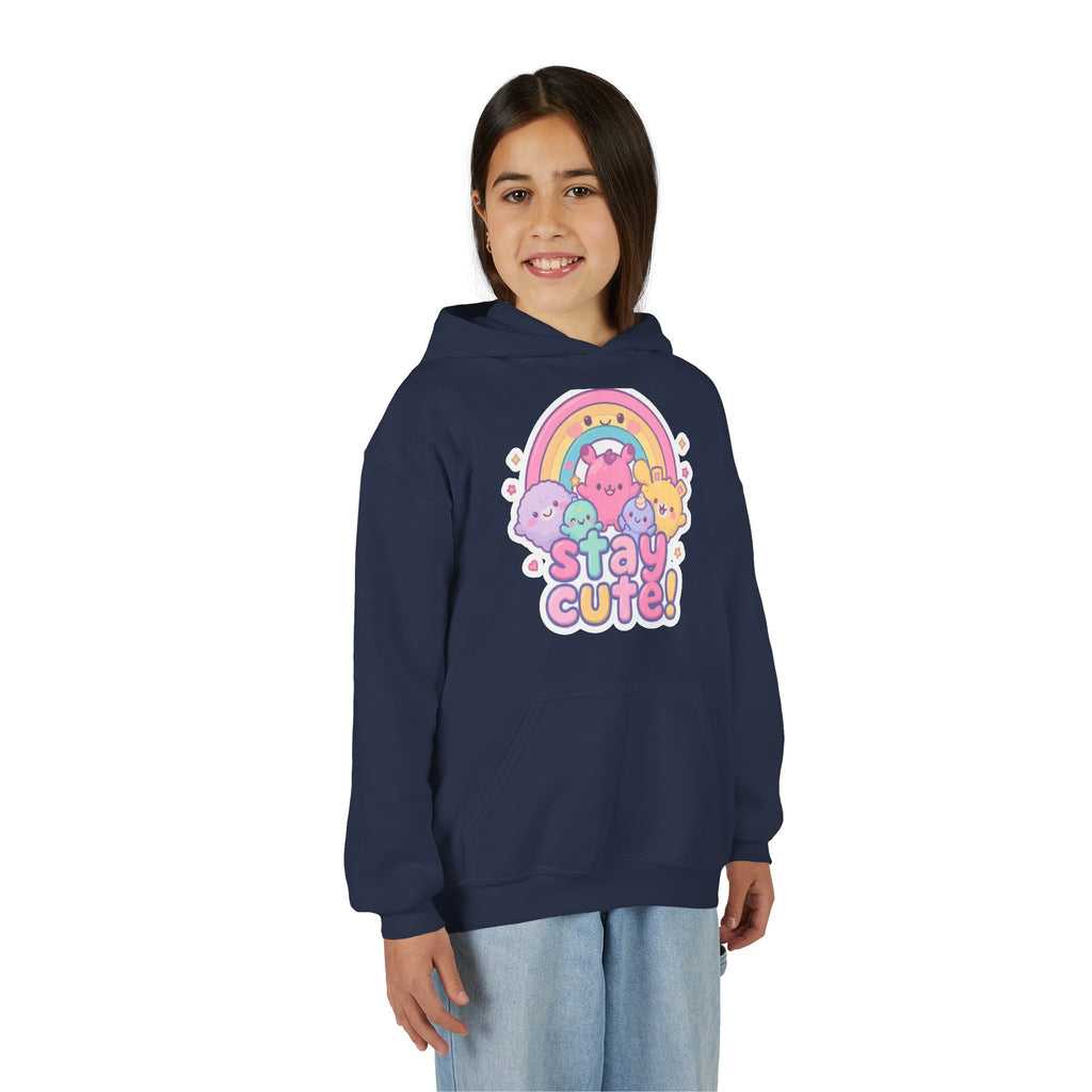 Youth Hoodie — 'Stay Cute!' Pastel Rainbow Kawaii Graphic
