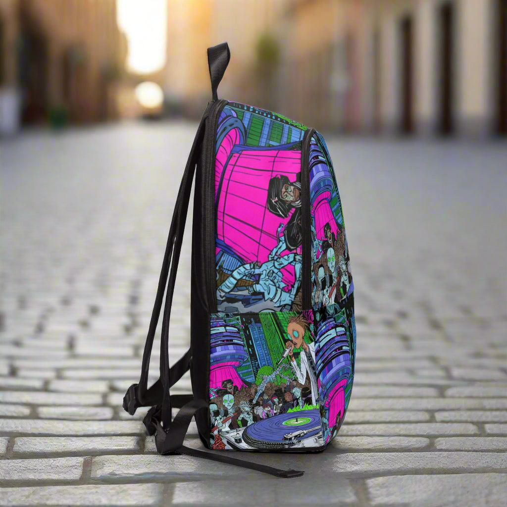 Alien DJ Unisex Fabric Backpack | Cool Graphic Bag for Music Lovers, Back to School, travel, Gift for Gamers, Unique Design