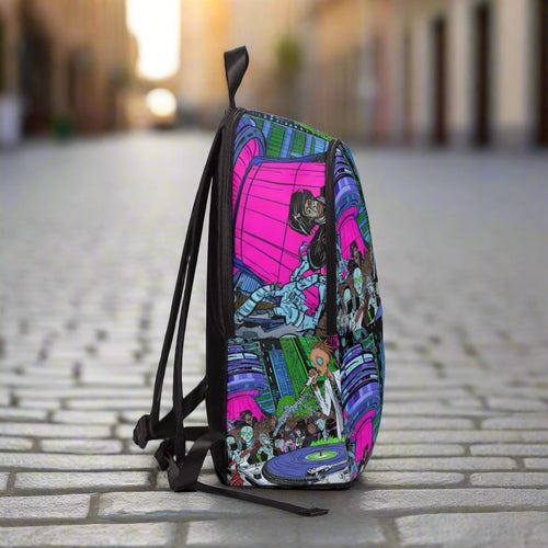 Alien DJ Unisex Fabric Backpack | Cool Graphic Bag for Music Lovers, Back to School, travel, Gift for Gamers, Unique Design