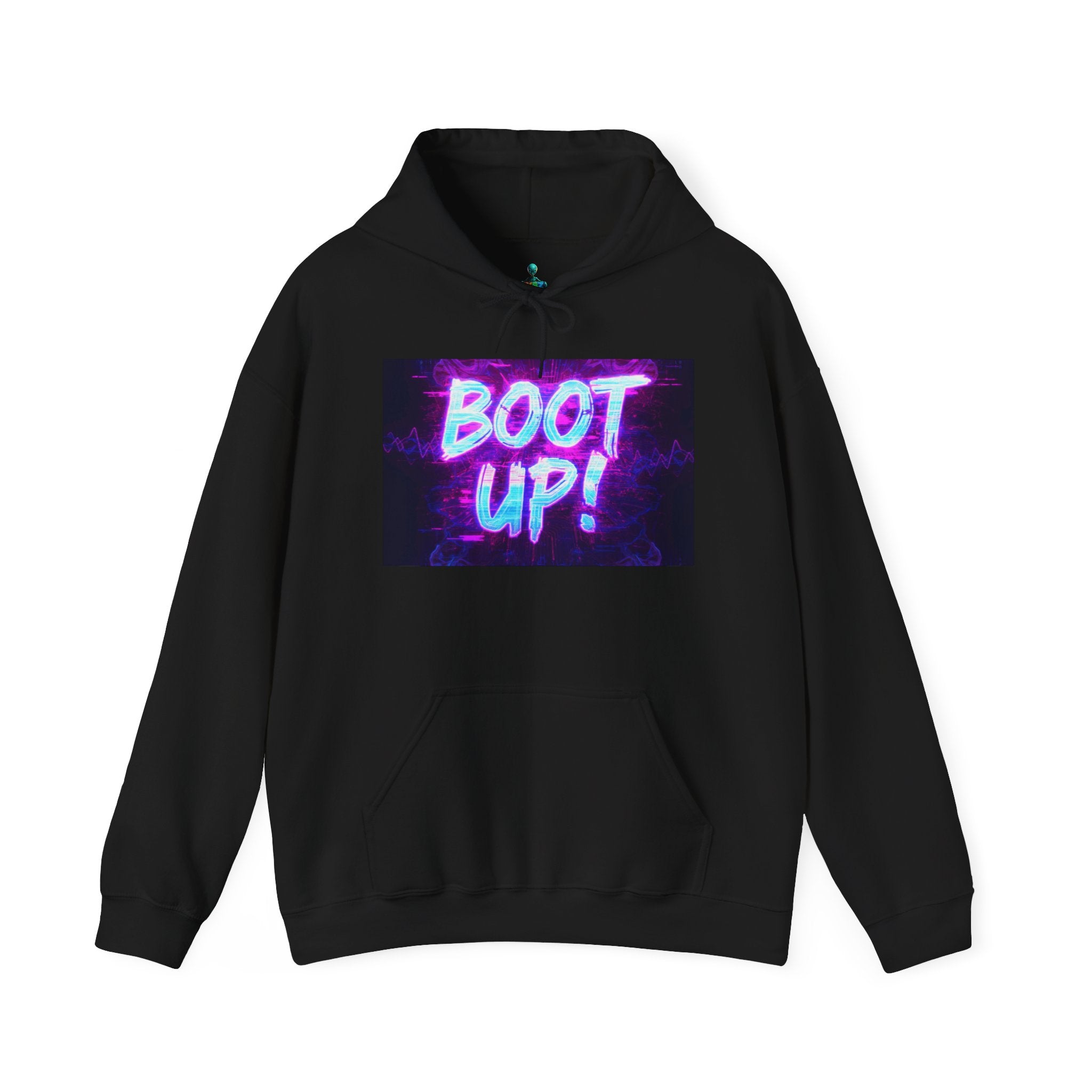 Boot Up! Neon Graphic Hoodie – Retro Vaporwave Tech Sweatshirt