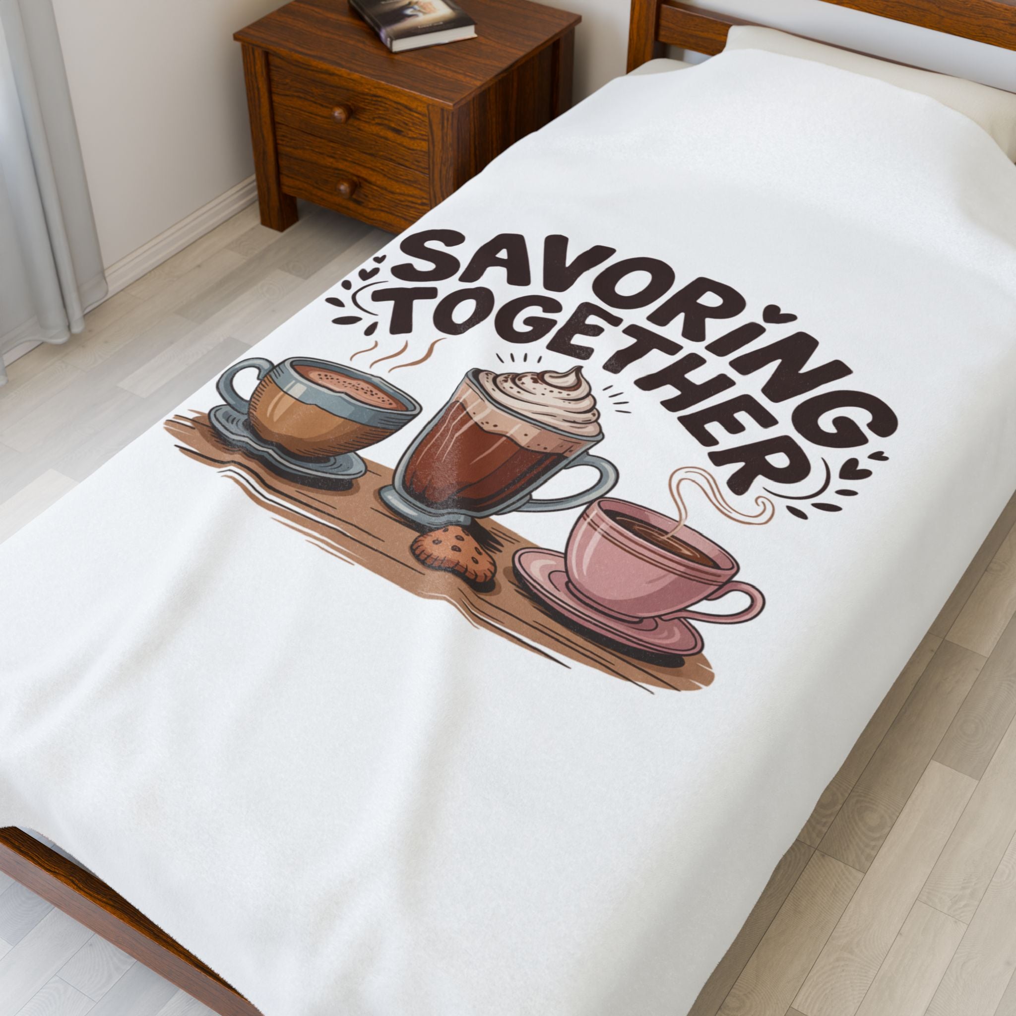 Savoring Together Plush Blanket | coffee cocoa tea cozy, caffeine crew