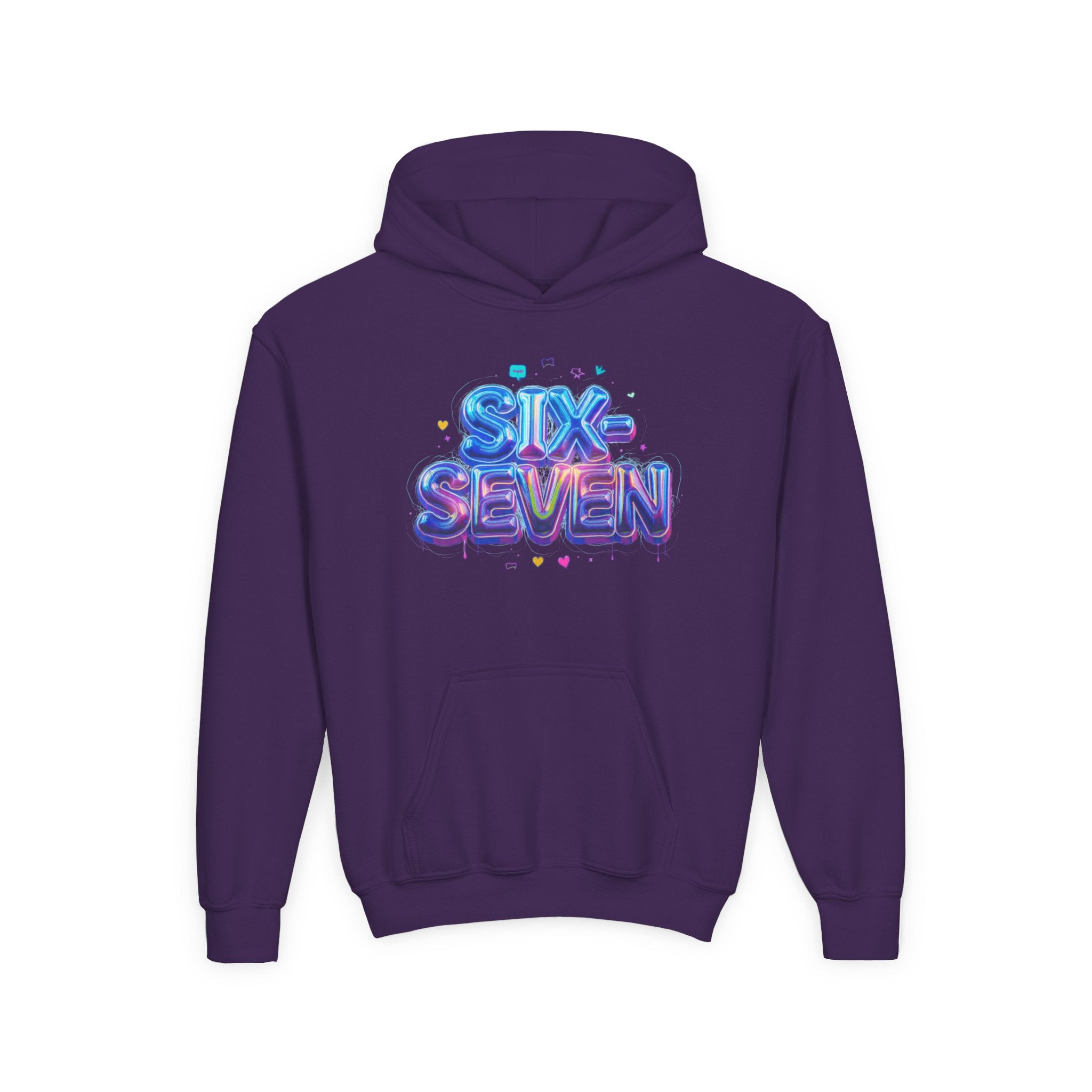 Youth Hoodie — "Six Seven" Colorful 3D Balloon Text Graphic