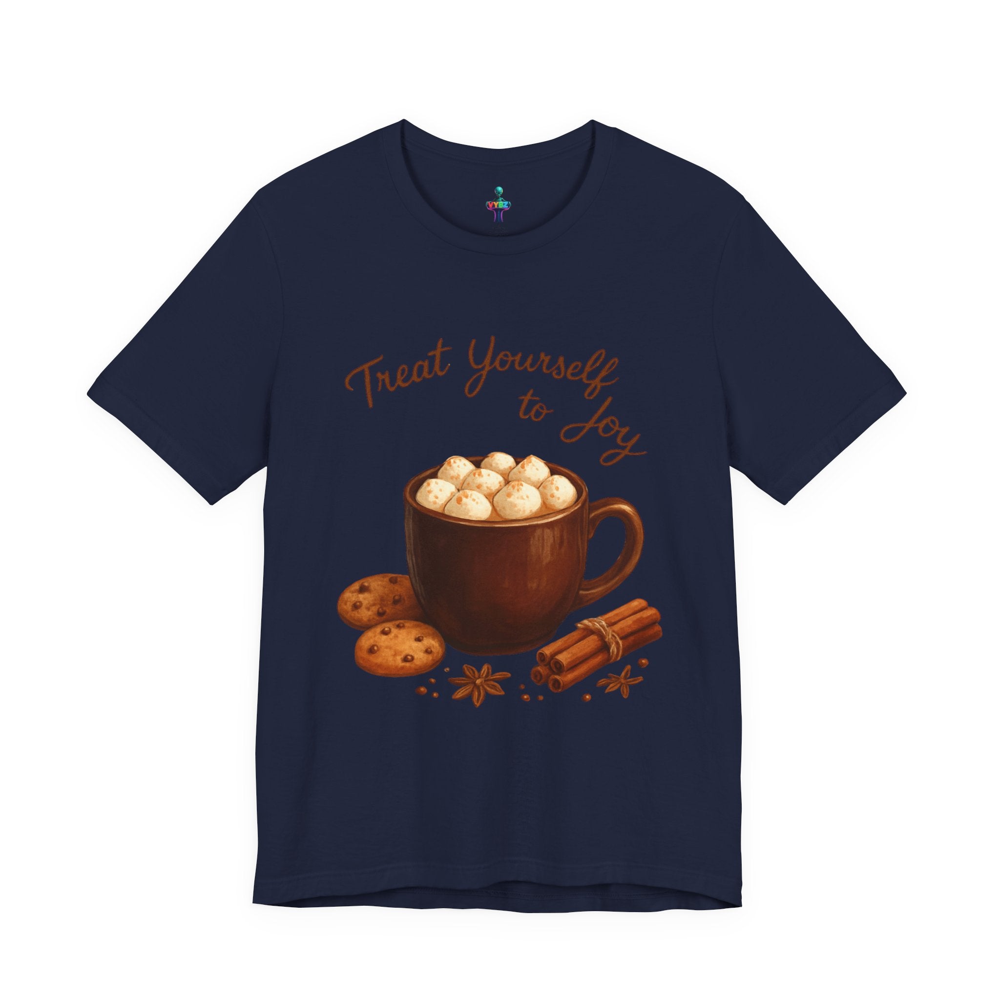 Hot Cocoa Tee — "Treat Yourself to Joy" Holiday Graphic Shirt