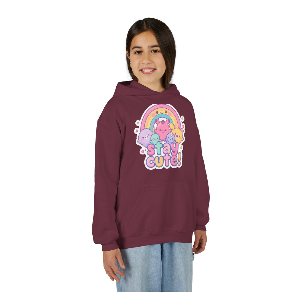 Youth Hoodie — 'Stay Cute!' Pastel Rainbow Kawaii Graphic