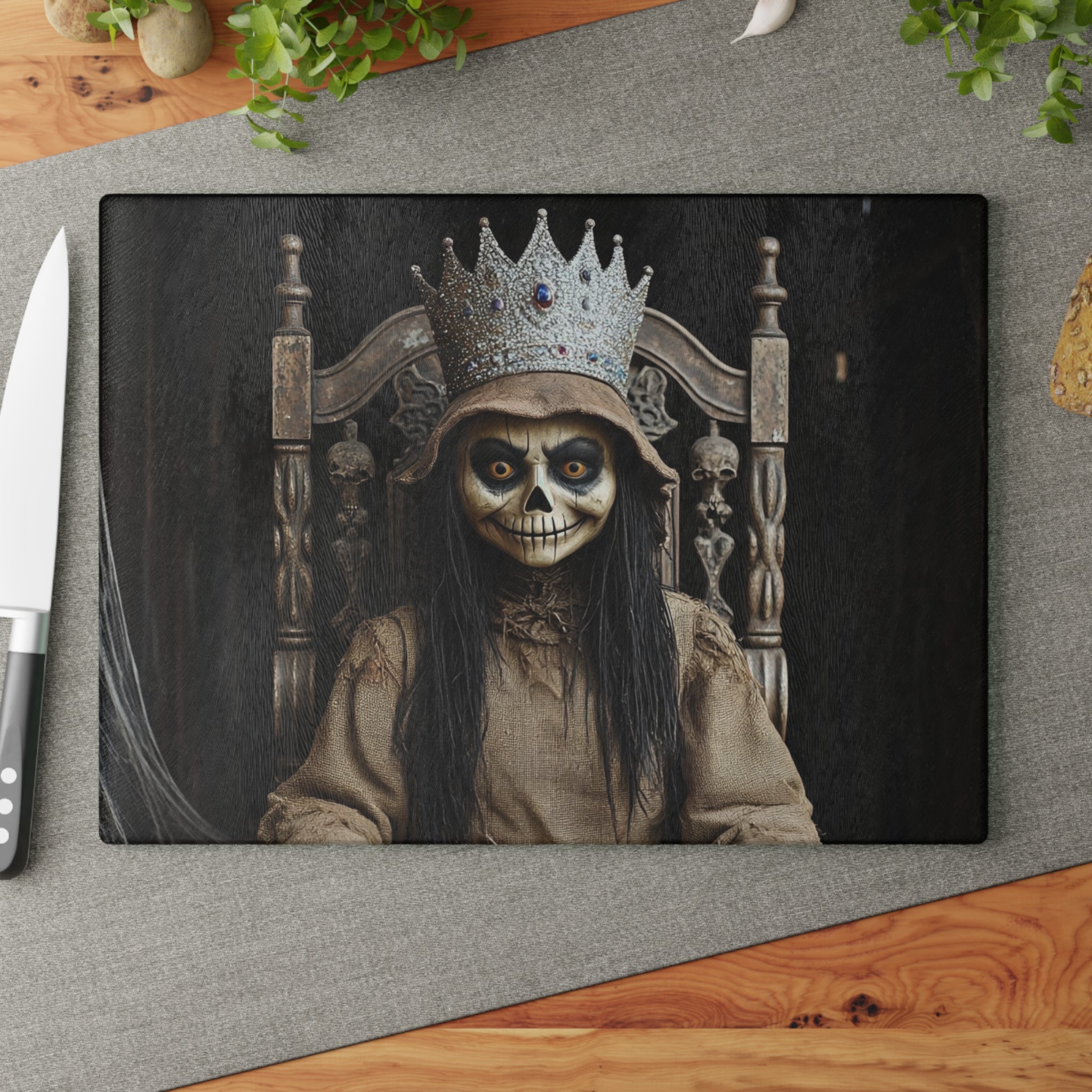 Spooky Skeleton Queen Glass Cutting Board, Halloween Decor, Unique Kitchen Gift, Gothic Culinary Art, Cooking Gift for Her, Party [...]