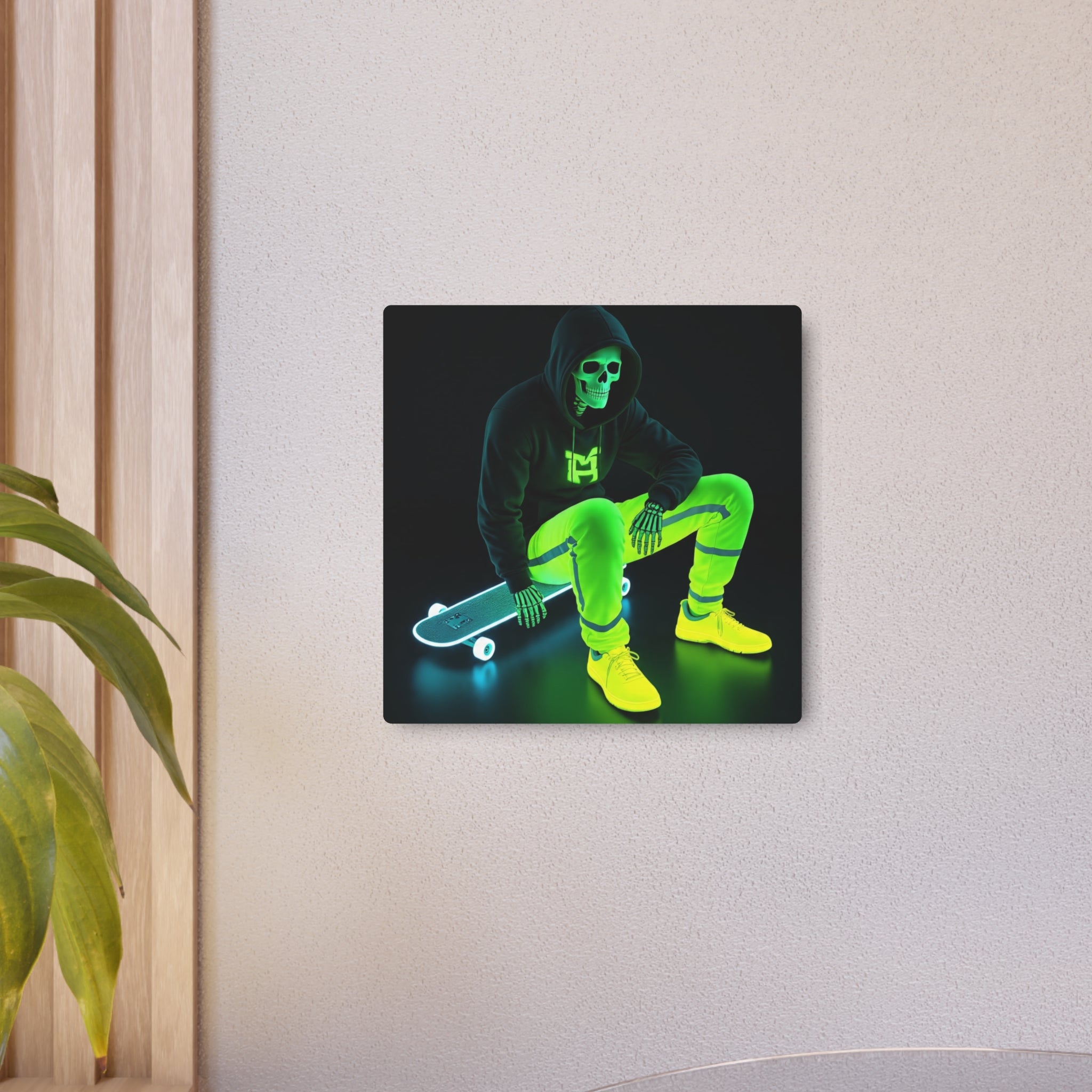 Urban Skeleton Metal Art Sign, Modern Wall Decor, Skateboarder Home Art, Gift for Teens and Young Adults, Unique Decorative Sign