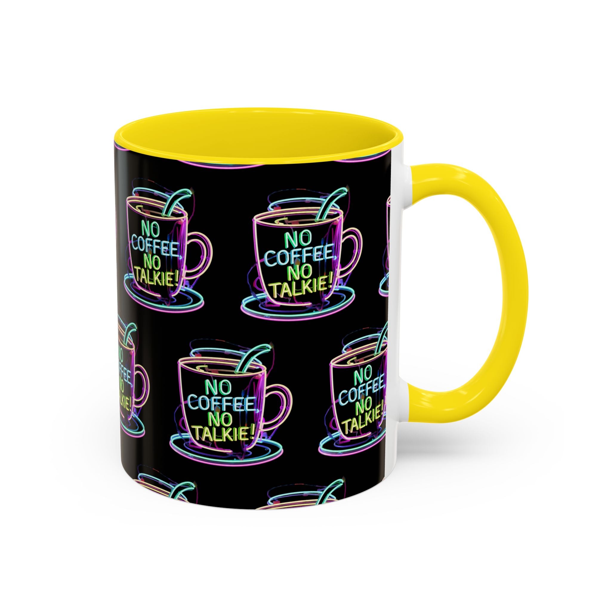 Coffee Mug — "No Coffee No Talkie" Neon Accent Mug