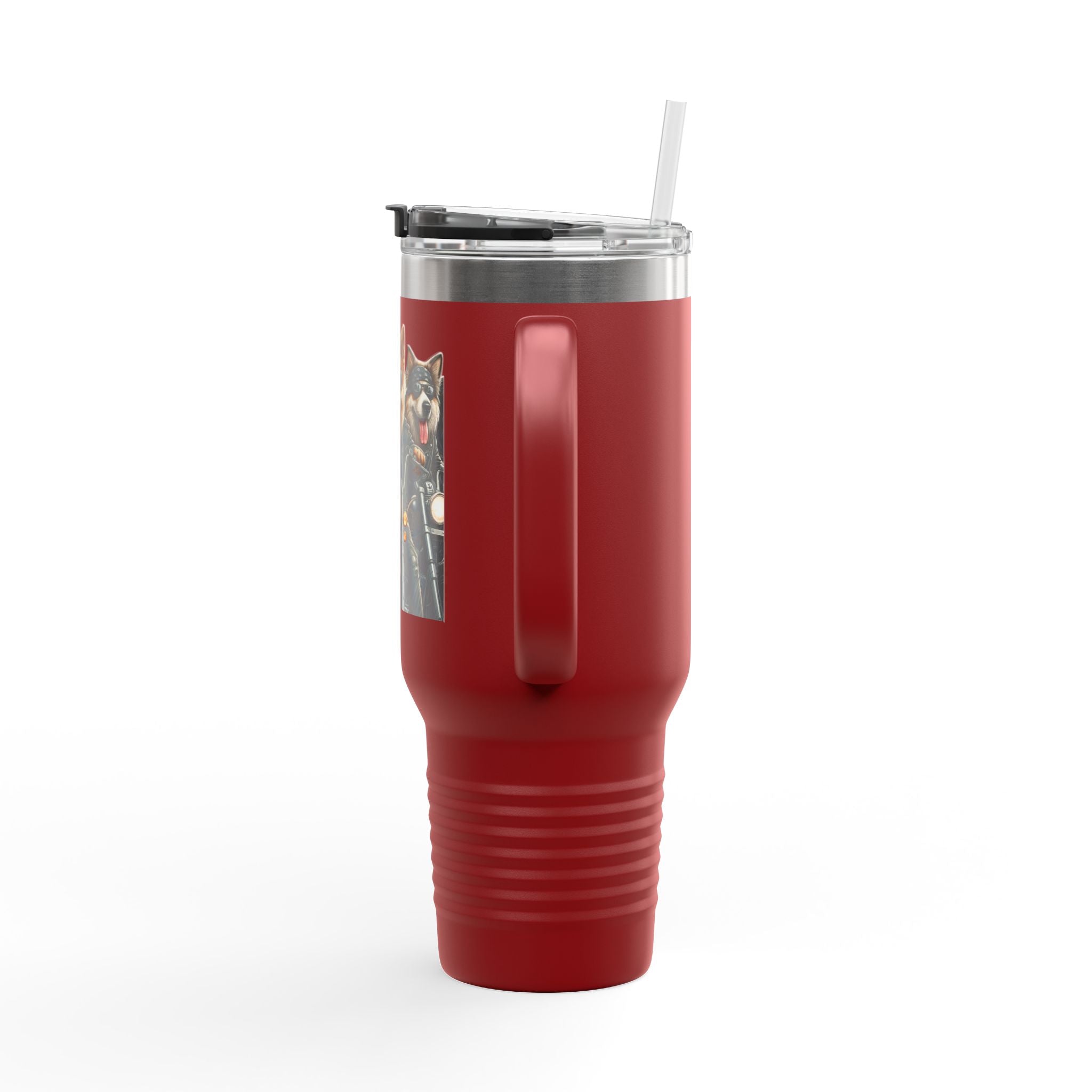 Insulated Travel Mug - Fun Motorcycle Dog Design