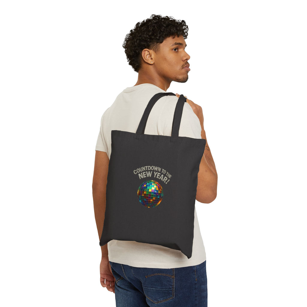 New Year Countdown Tote Bag — Disco Ball Cotton Canvas Tote