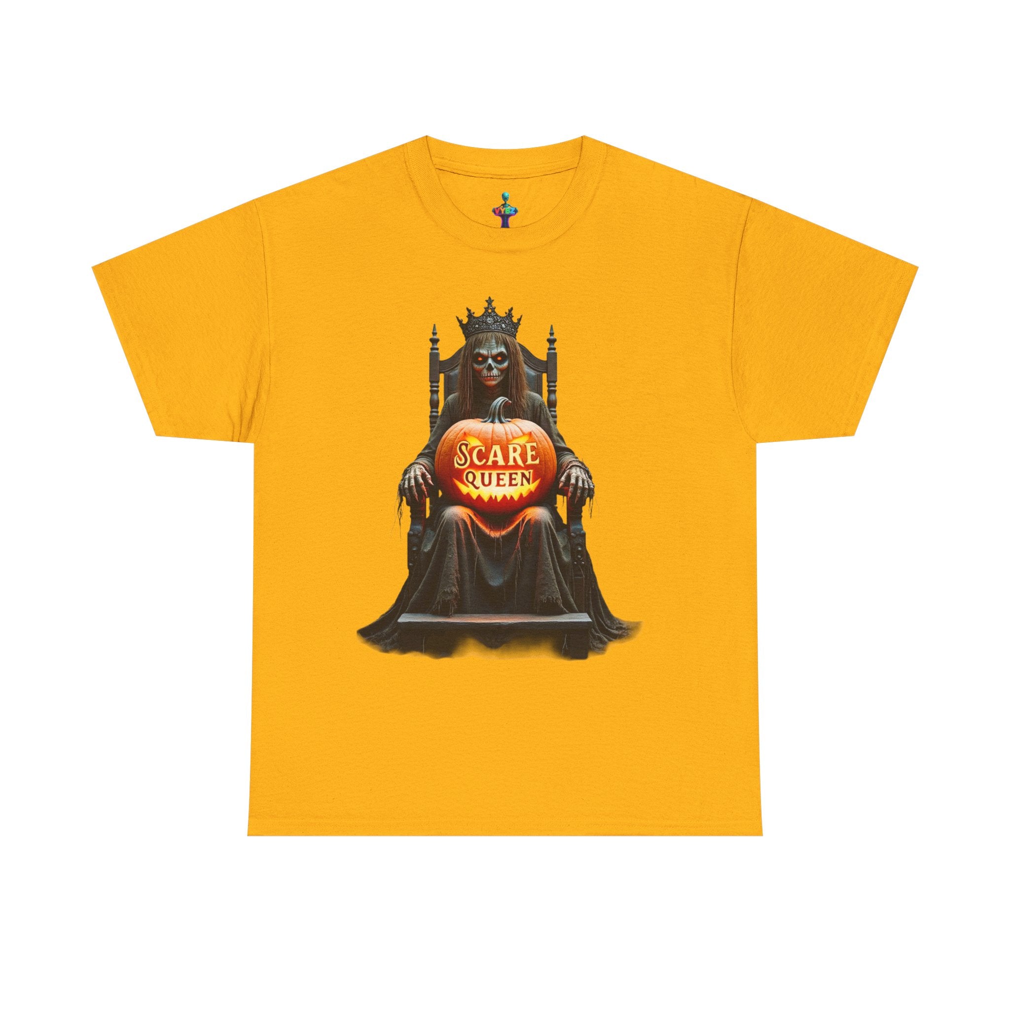 VYBZ Scare Queen Unisex Heavy Cotton Tee, Halloween T-Shirt, Horror Movie Fan Apparel, Gothic Fashion, Spooky Gift
