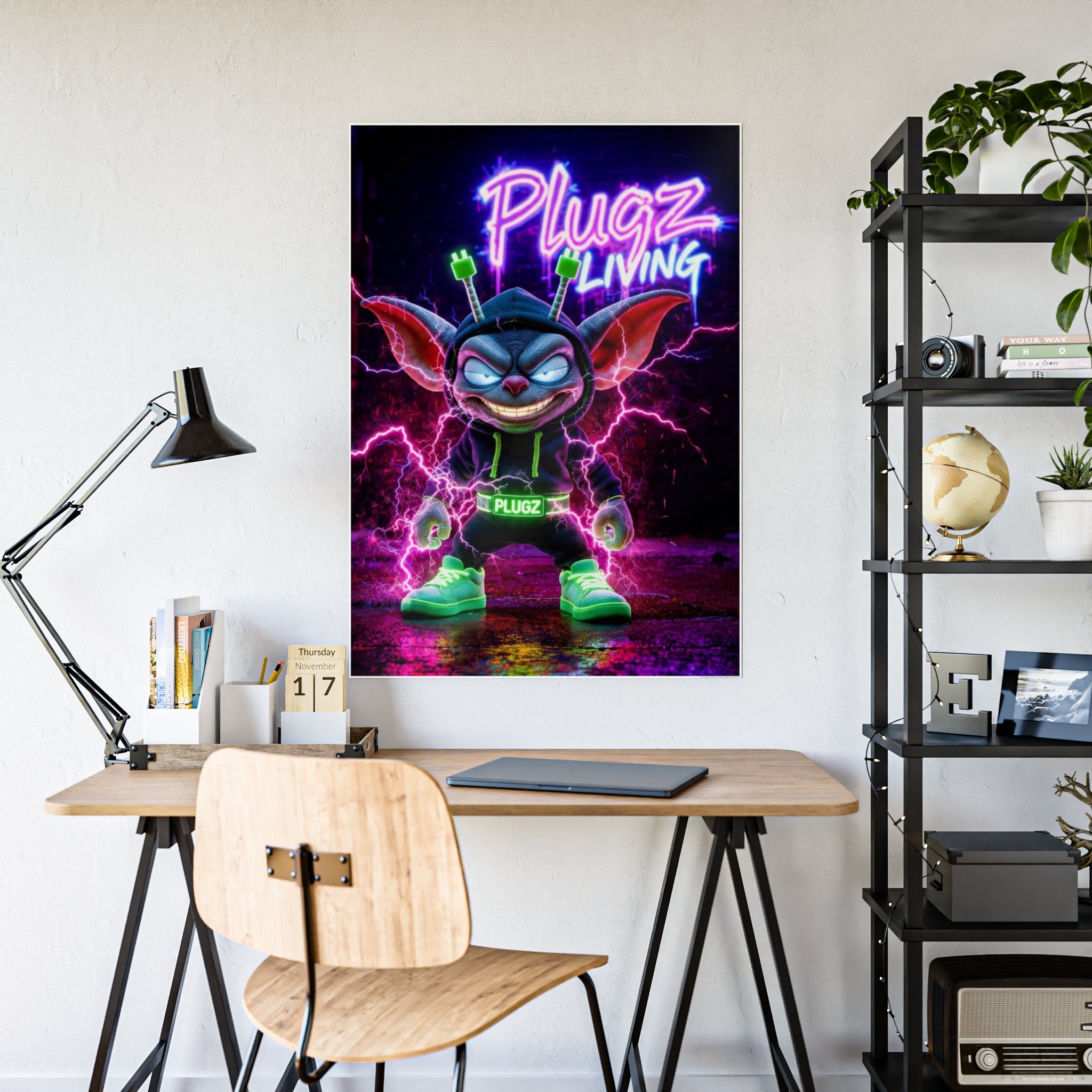 Gloss Poster — 'Plugz Living' Neon Character Art Print