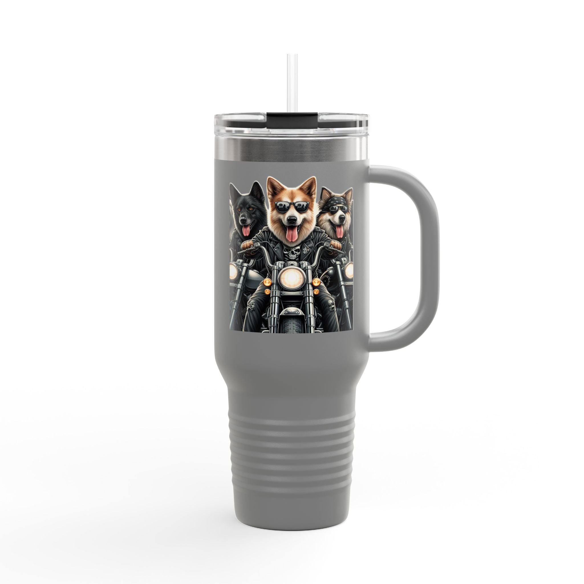 Insulated Travel Mug - Fun Motorcycle Dog Design
