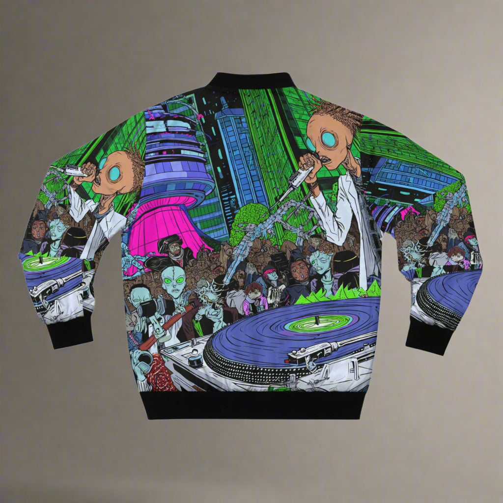 Funky Alien DJ Bomber Jacket, Urban Style, Streetwear Fashion, Perfect Gift for Music Lovers, Casual Outfits, Trendy Outerwear