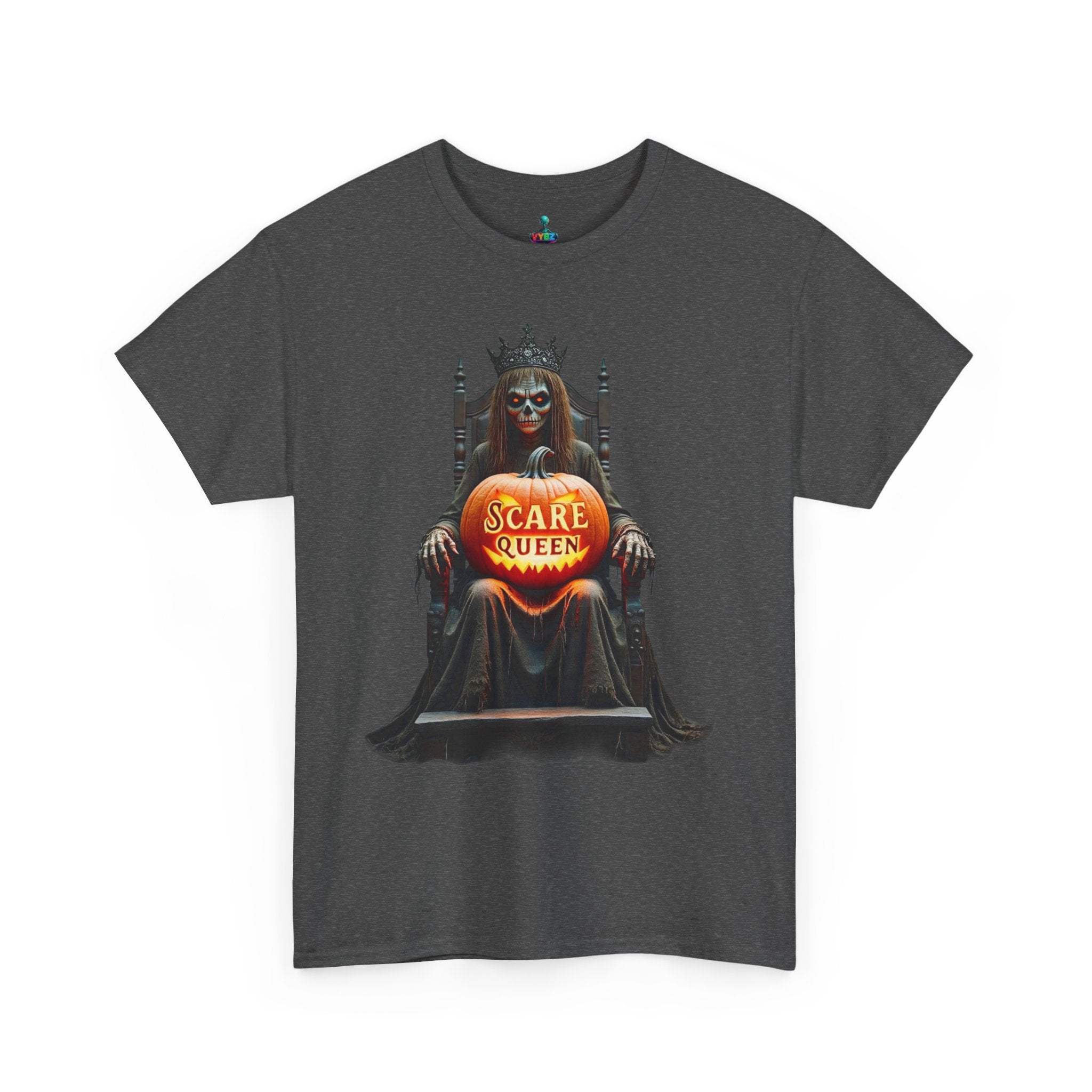 VYBZ Scare Queen Unisex Heavy Cotton Tee, Halloween T-Shirt, Horror Movie Fan Apparel, Gothic Fashion, Spooky Gift
