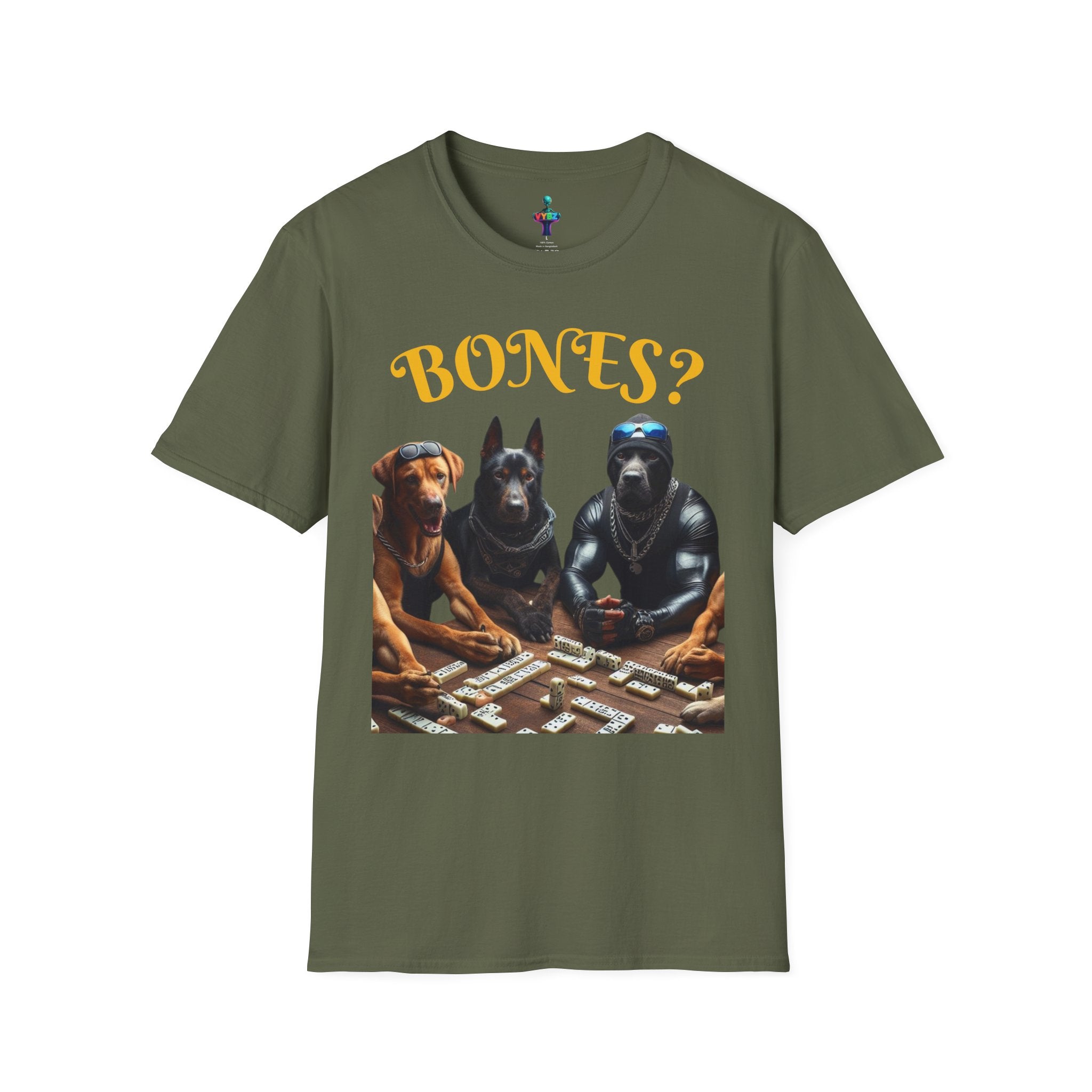 Softstyle T-Shirt with VYBZ Dogs Playing Dominos Urban Slang Design