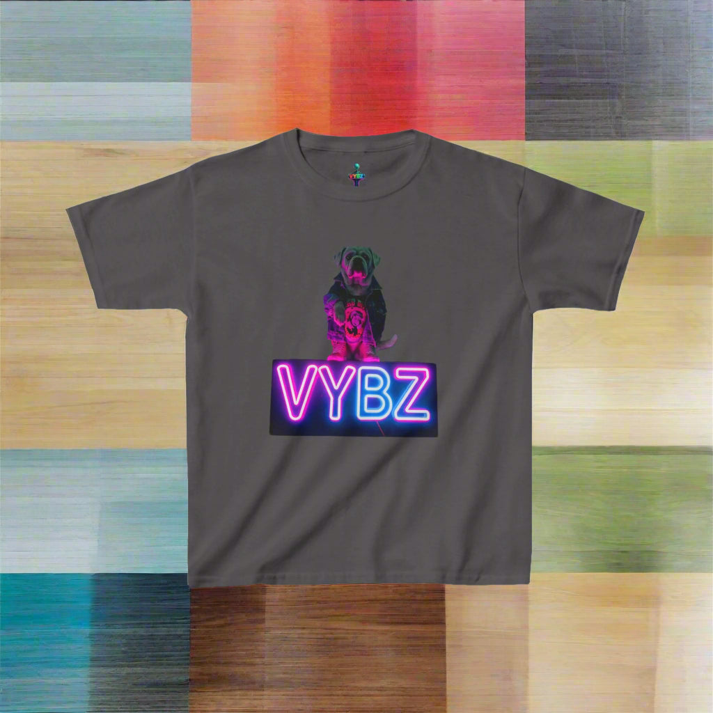 VYBZ Kids Graphic Tee, Neon Dog Shirt, Fun Casual Wear, Birthday Gift, Cool Kids Apparel, Summer Vacation Top