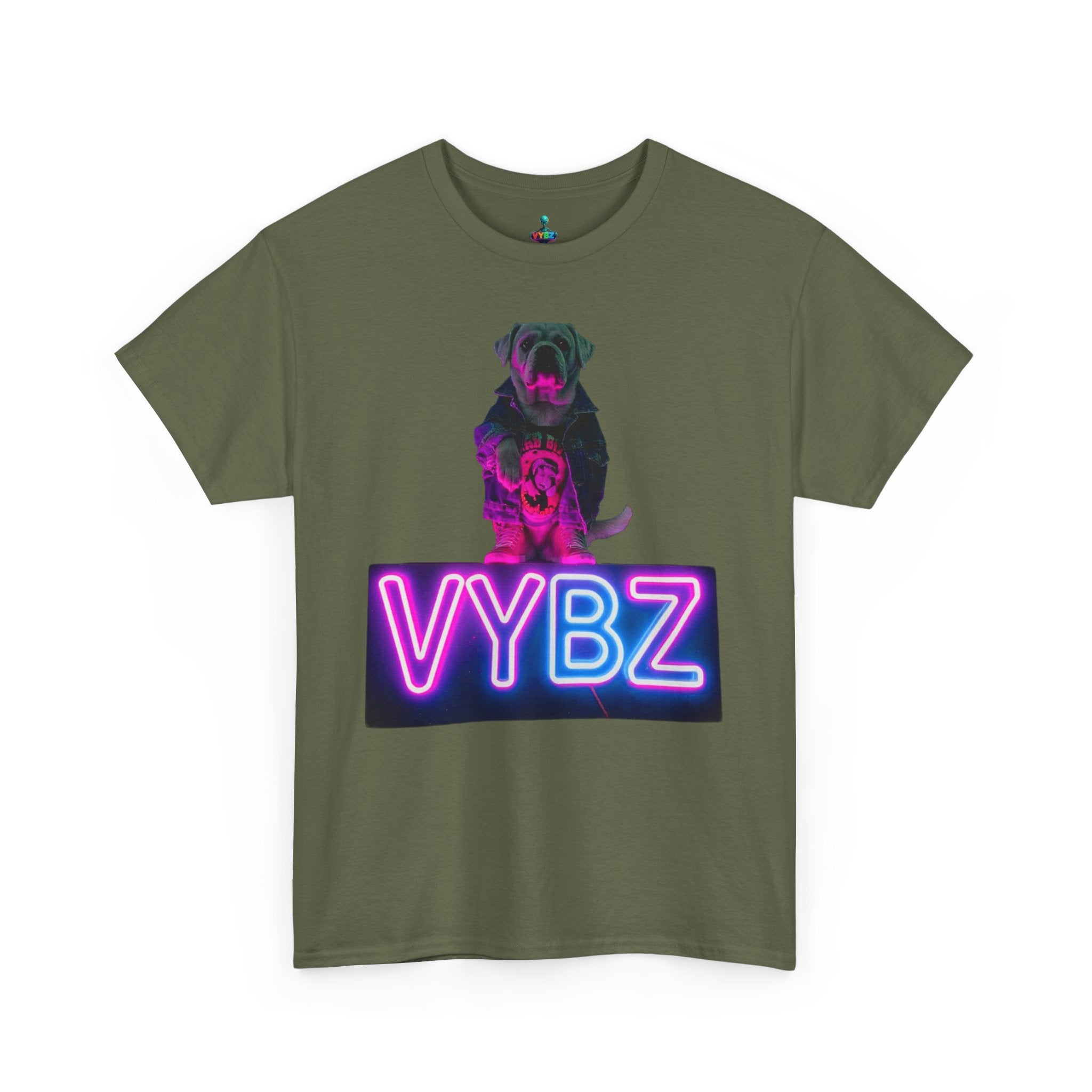 Neon Dog VYBZ Tee, Unisex Heavy Cotton T-Shirt, Casual Wear, Pet Lovers Gift, Streetwear Style, Dog Lover Apparel