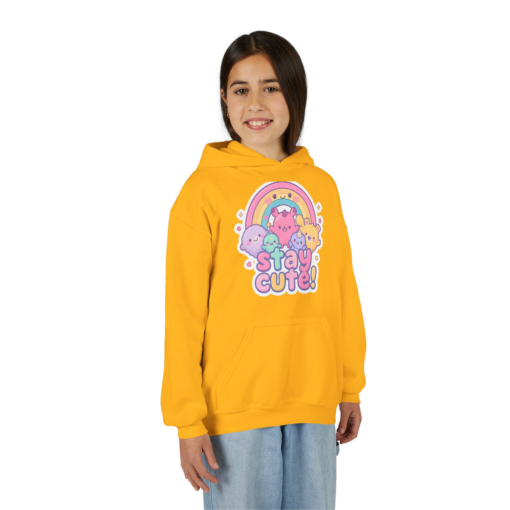 Youth Hoodie — 'Stay Cute!' Pastel Rainbow Kawaii Graphic