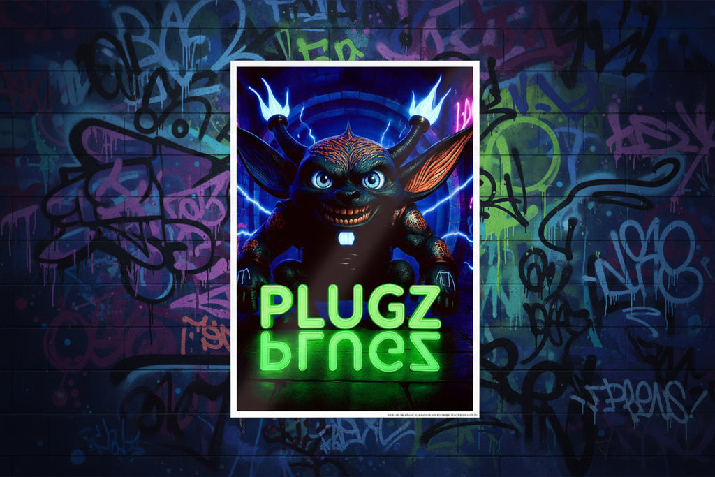 Gloss Poster — Neon 'PLUGZ' Gremlin Wall Art (Glossy Poster)