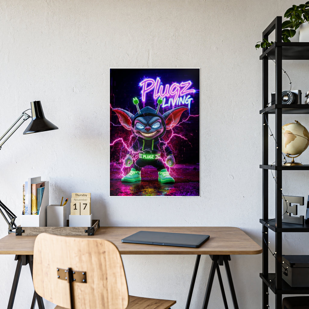 Gloss Poster — 'Plugz Living' Neon Character Art Print
