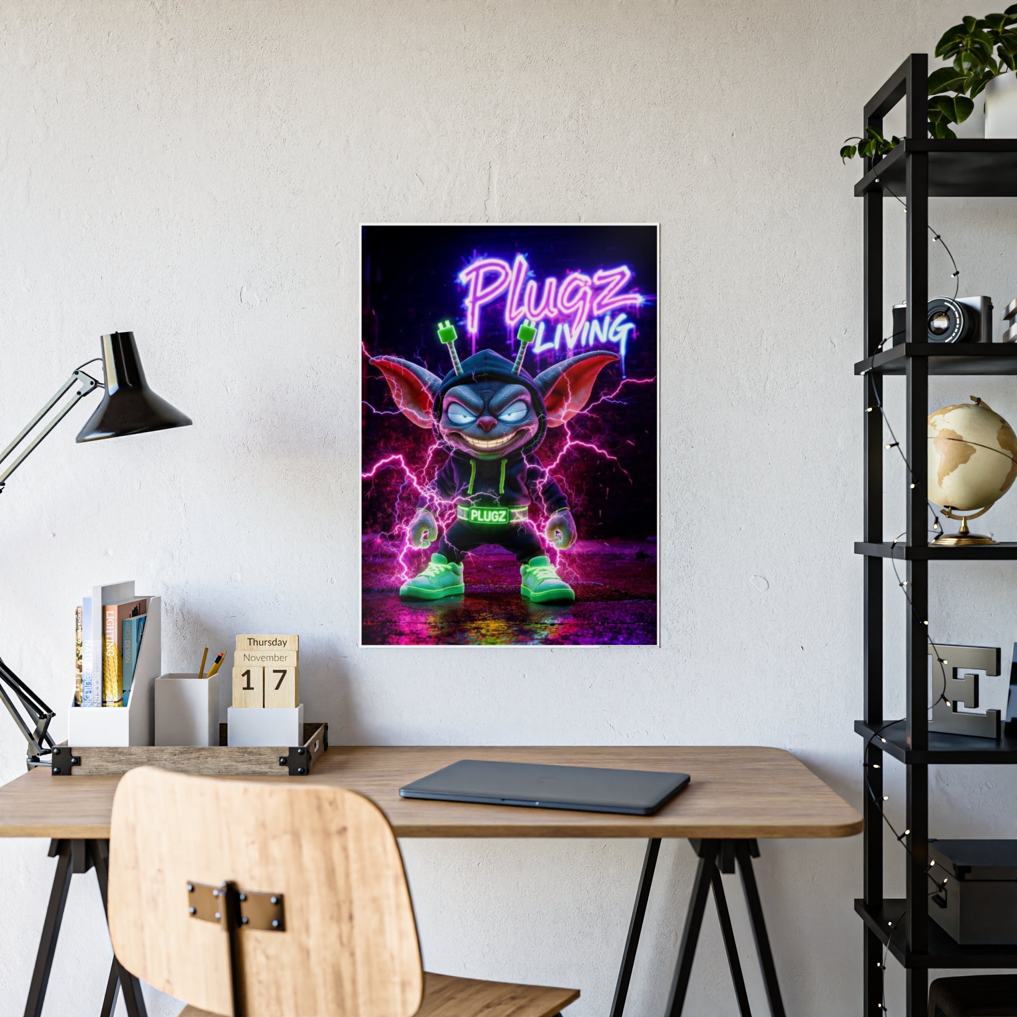 Gloss Poster — 'Plugz Living' Neon Character Art Print
