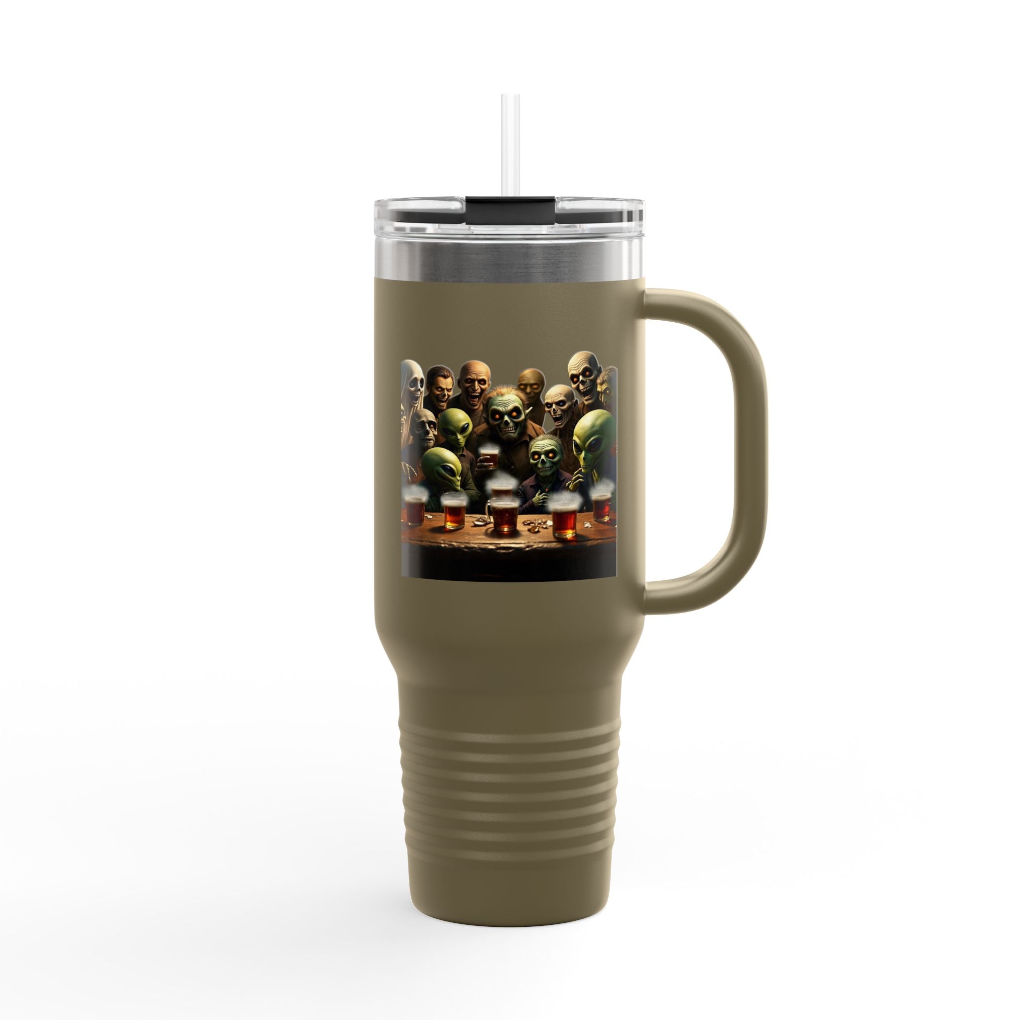 Travel Mug, Humorous Aliens Monsters Ghosts Design, 40oz