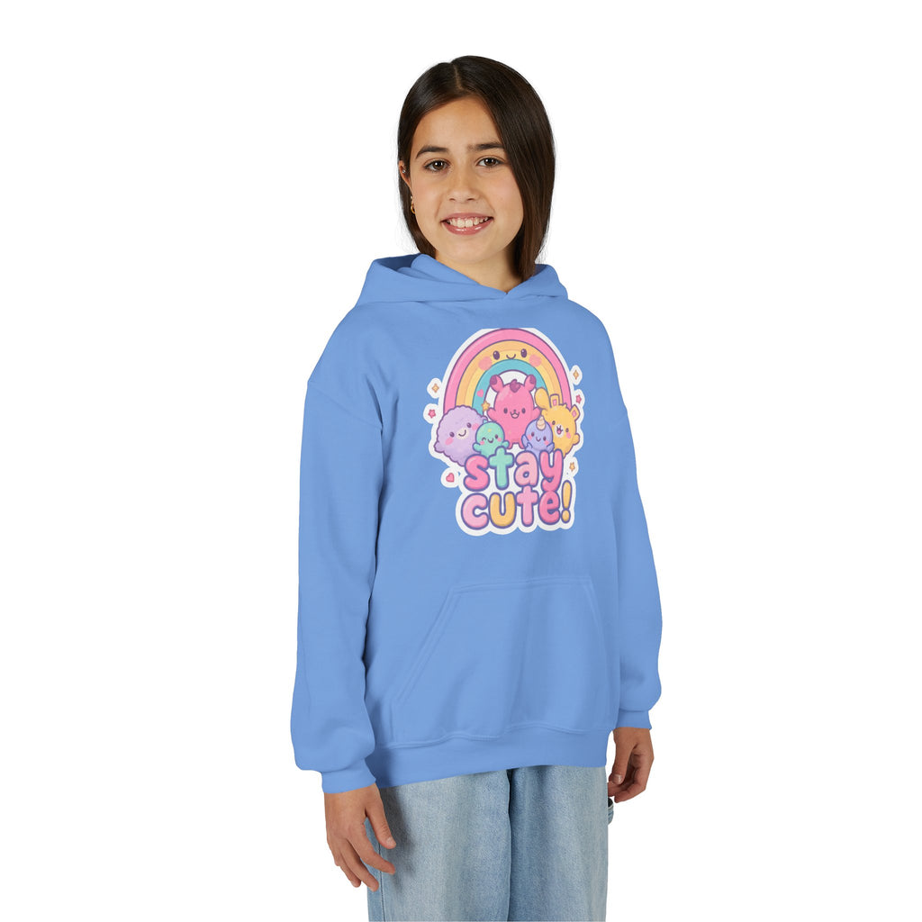Youth Hoodie — 'Stay Cute!' Pastel Rainbow Kawaii Graphic