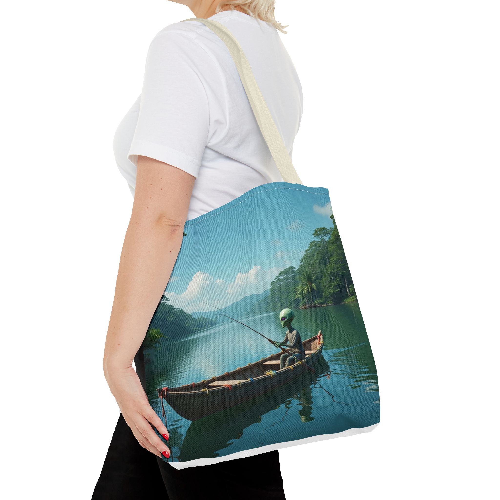 VYBZ Serene Alien Fishing Scenic Tote Bag