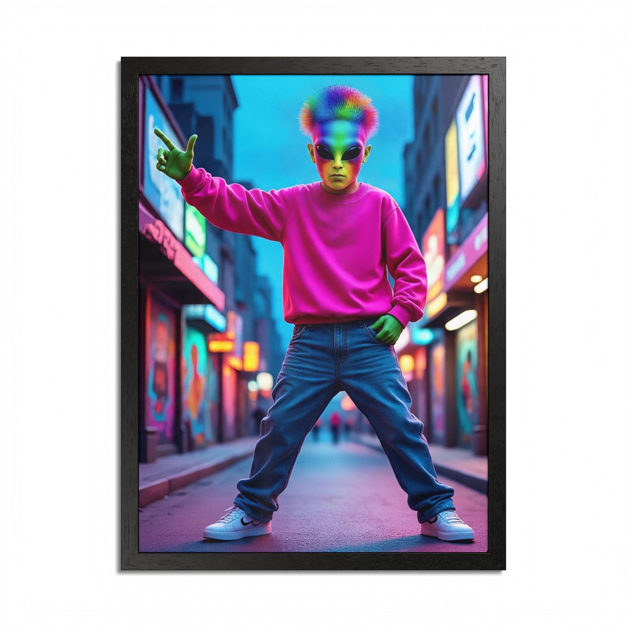 Vibrant Framed Poster, Colorful Wall Art for Home Décor, Funky Room Decoration, Unique Gift for Art Lovers, Retro Vibes, Pop Culture